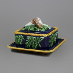 Antique English George Jones Majolica Pottery Figural Sardine Box, 19th C