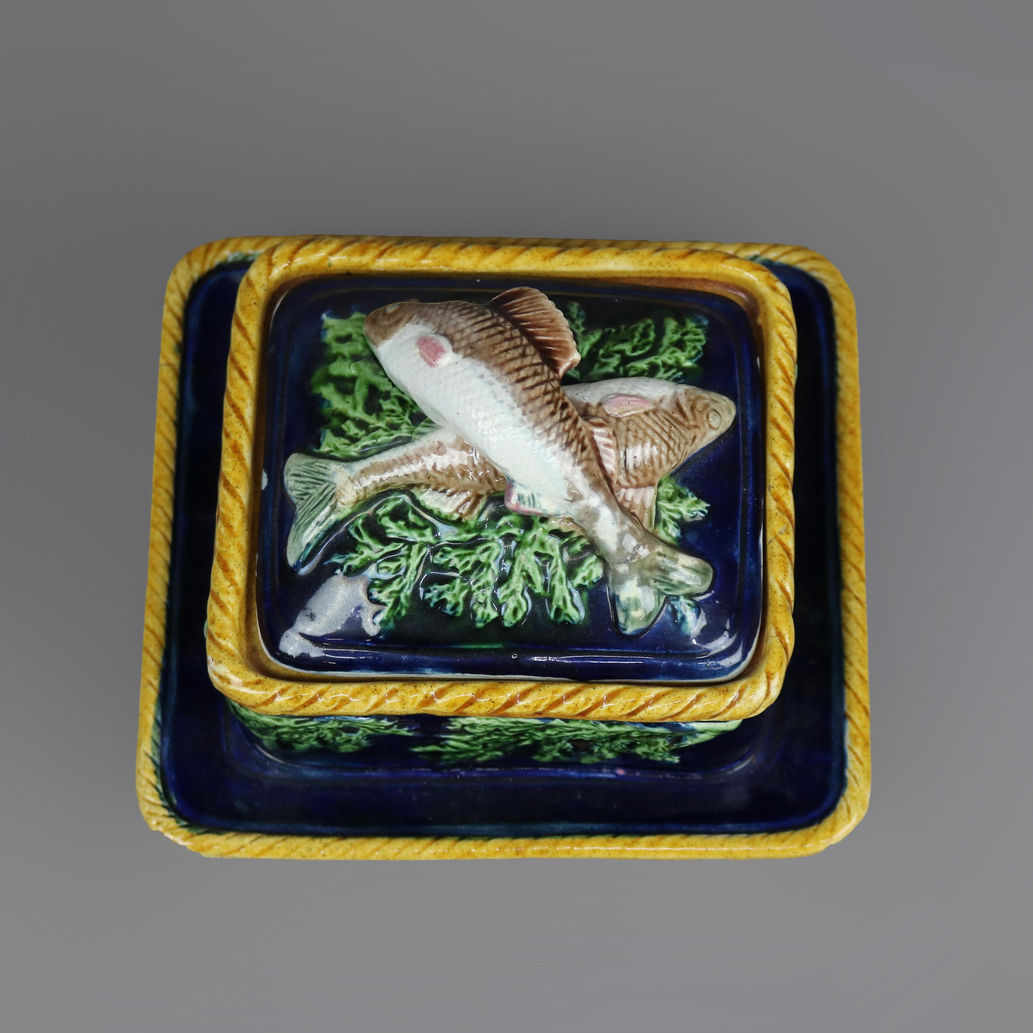 Antique English George Jones Majolica Pottery Figural Sardine Box, 19th C 3