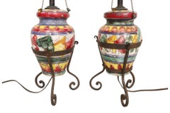 Antique Italian Majolica Table Lamps, a Pair