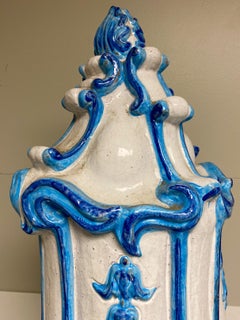 Antique Italian Majolica Terracotta Blue and White Parlor Stove