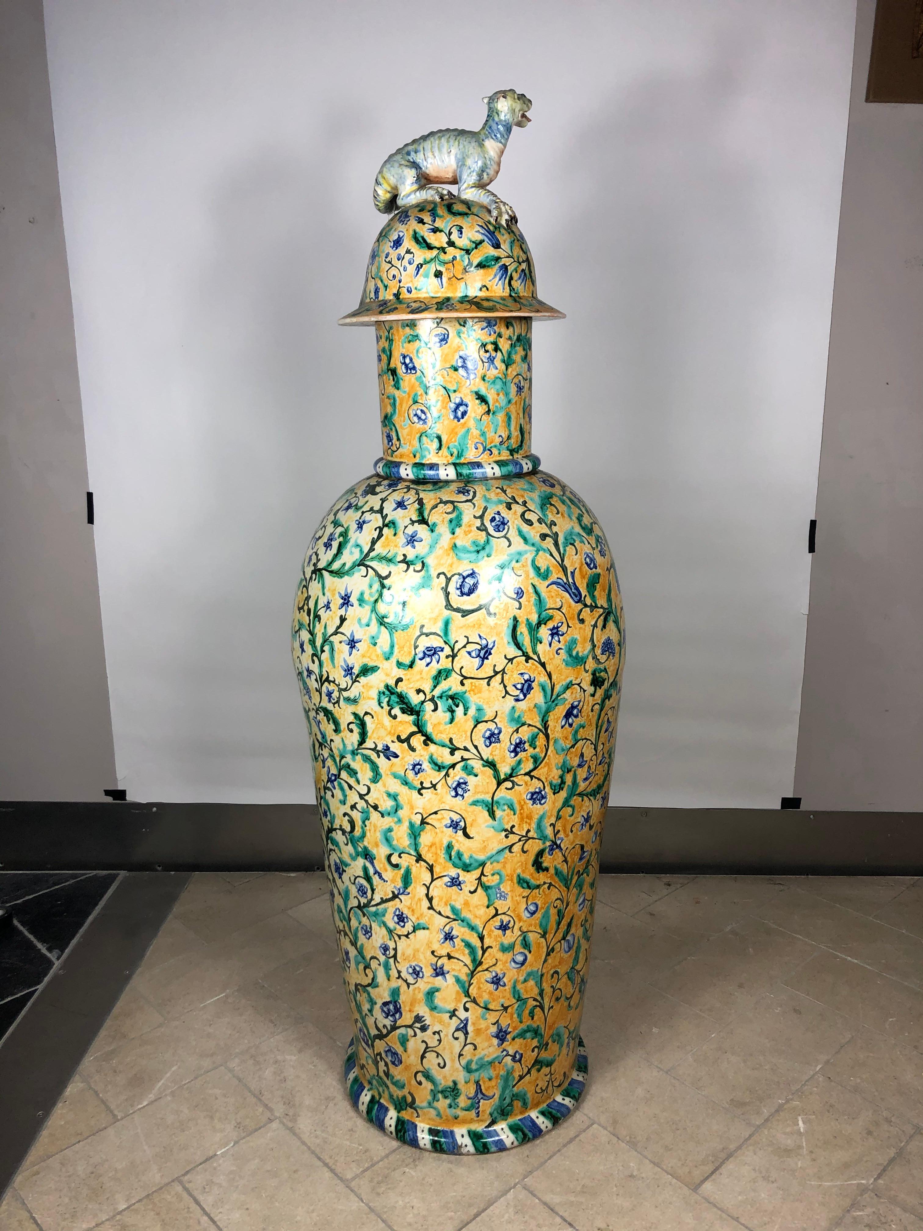 Antique Italian Majolica Urn with Mythical Dragon Figurine 2