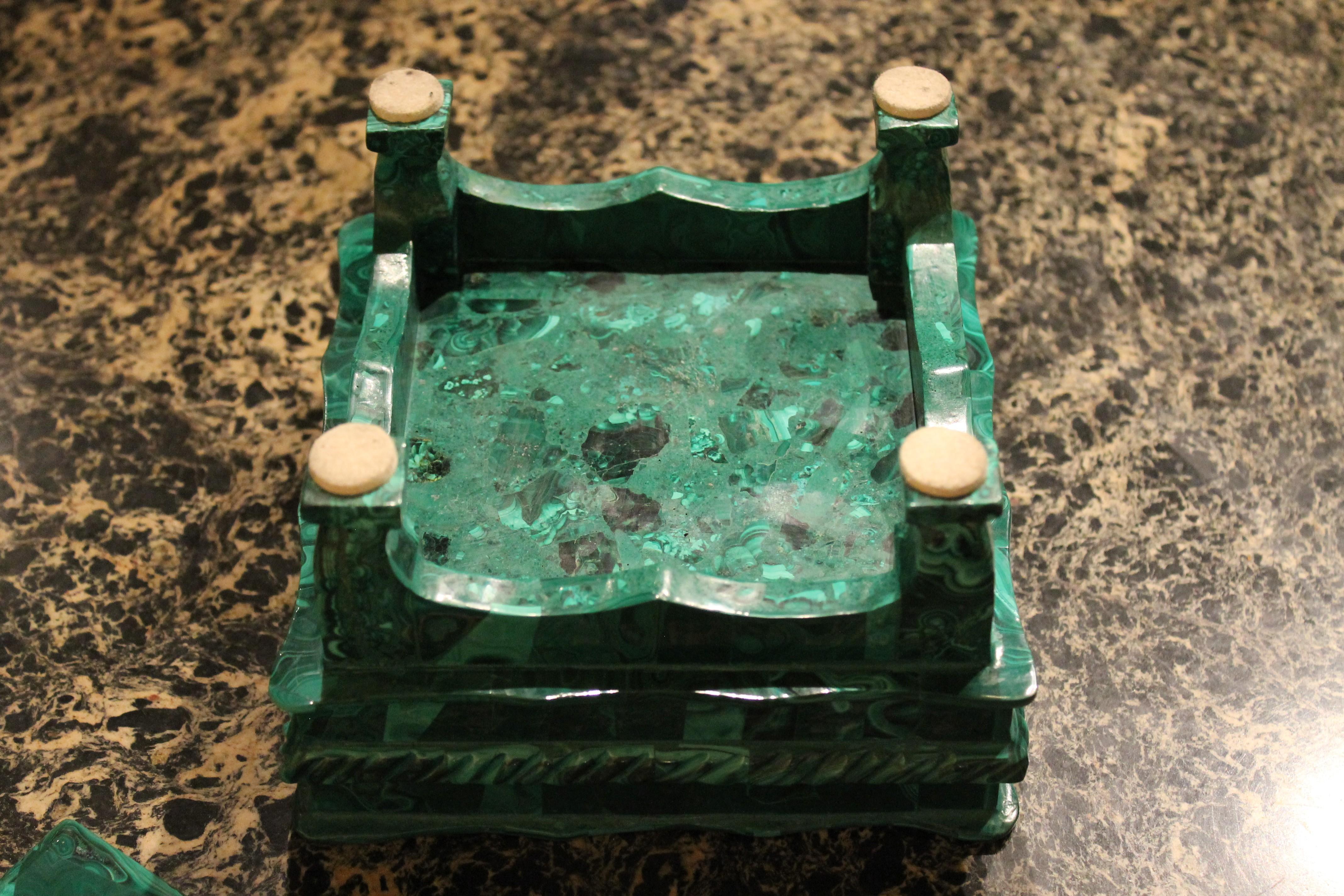 Antique Italian Malachite Hard Stone Lidded Trinket Box or Jewelry Casket  6