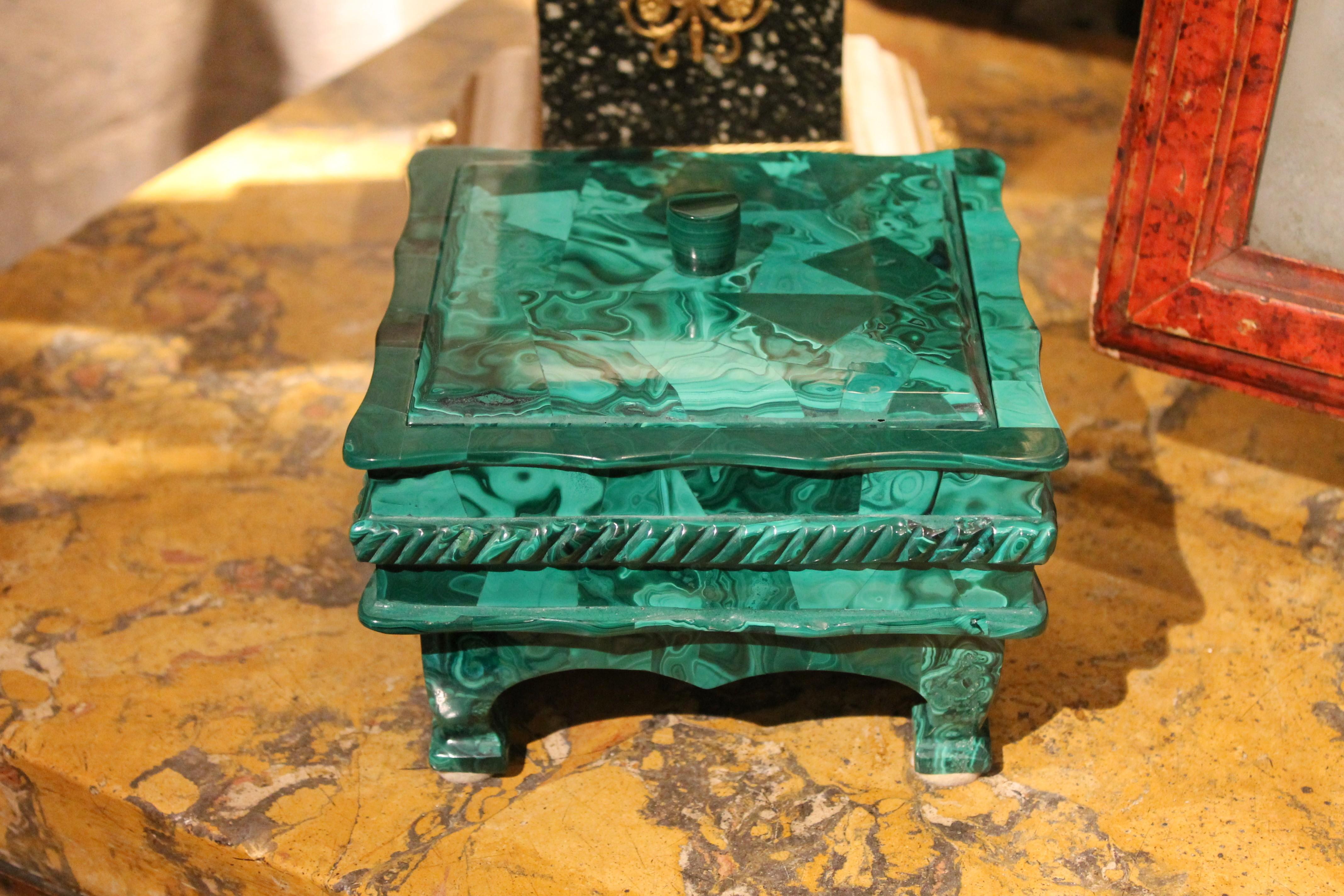 Antique Italian Malachite Hard Stone Lidded Trinket Box or Jewelry Casket  10