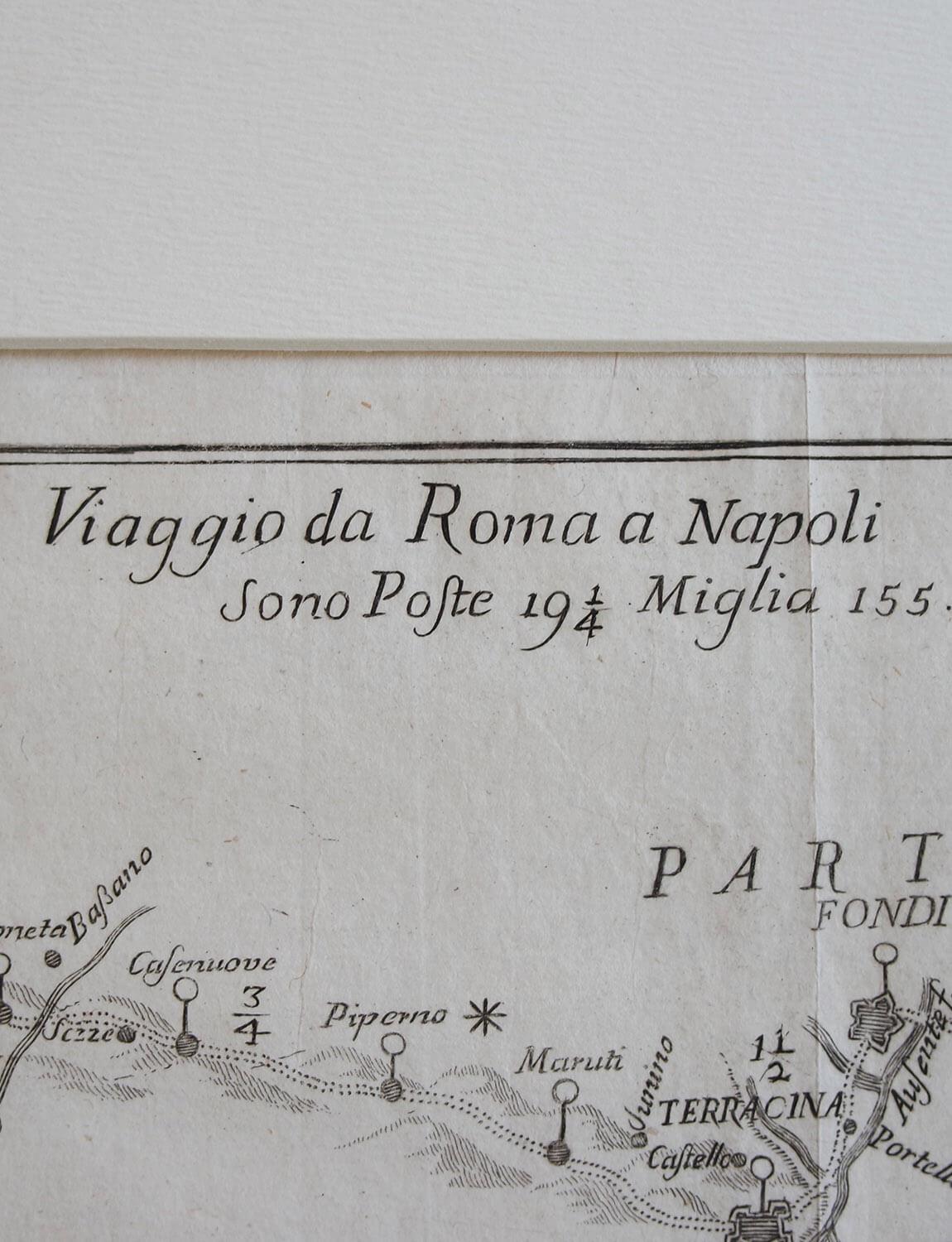 Antike italienische Karte von Viaggio da Roma a Napoli, 1775, Italien (Radiert) im Angebot