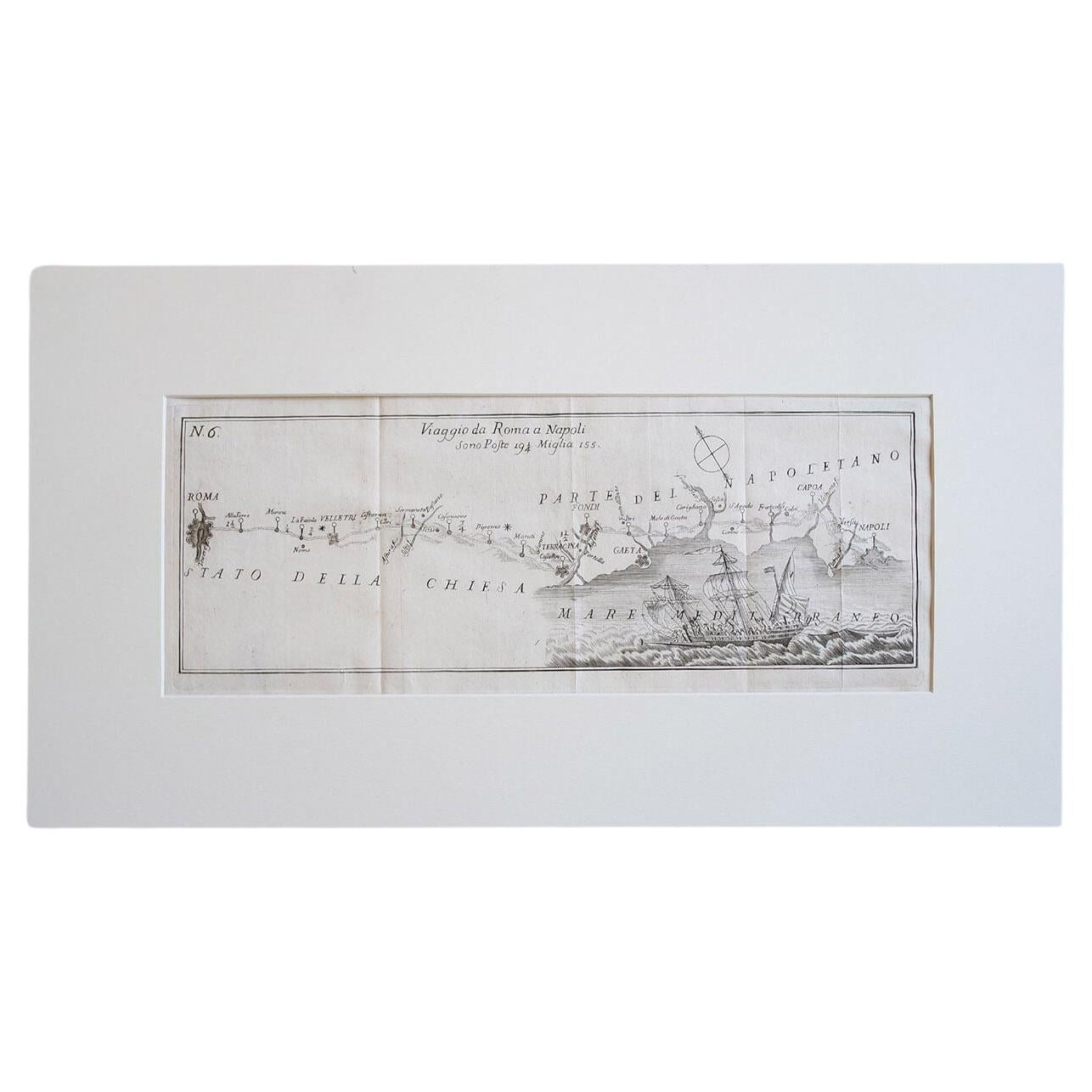 Antique Italian Map of Viaggio da Roma a Napoli 1775 For Sale