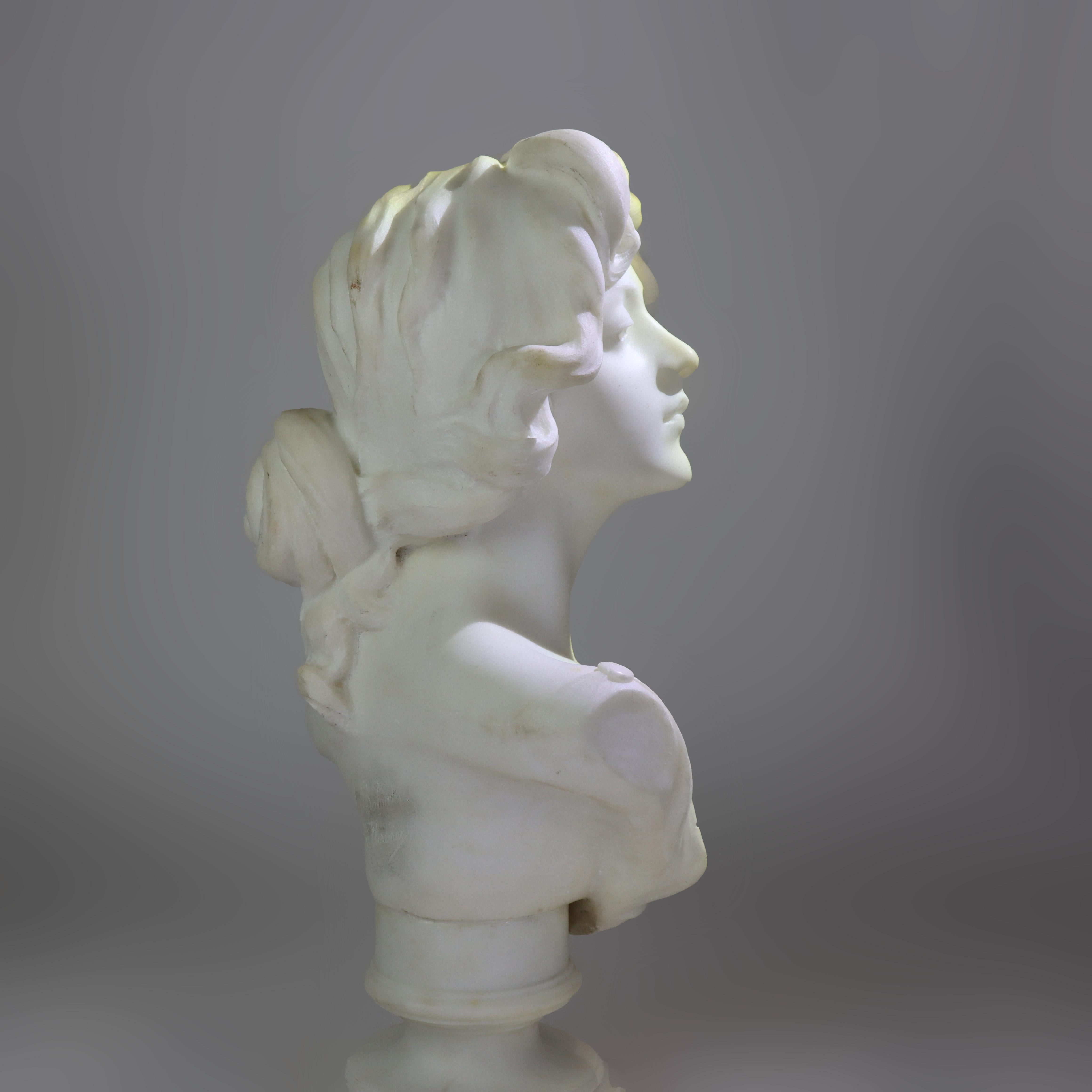 Antico busto di donna in marmo italiano firmato  A. Batacchi di Firenze C1890 in vendita 2