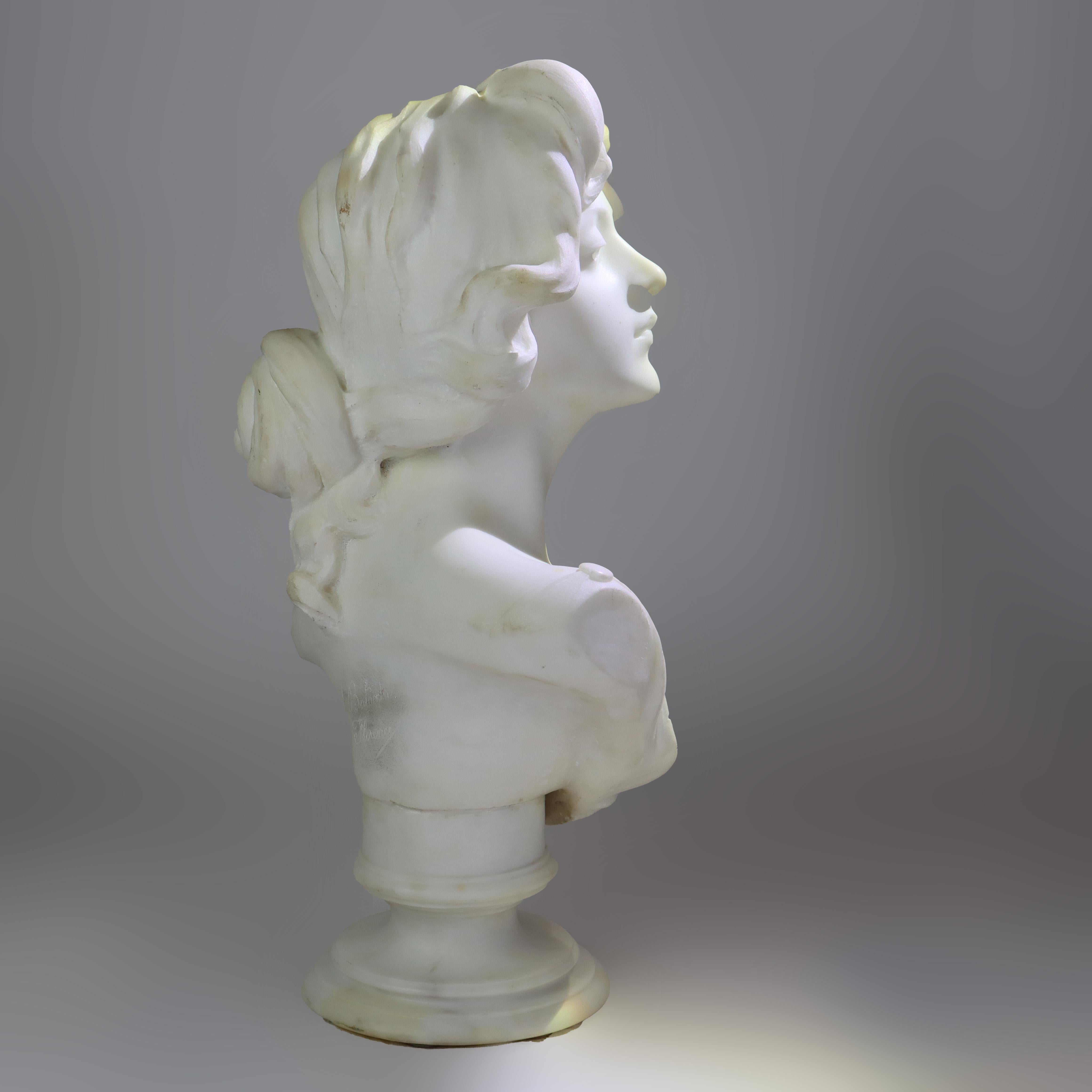 Antico busto di donna in marmo italiano firmato  A. Batacchi di Firenze C1890 in vendita 3