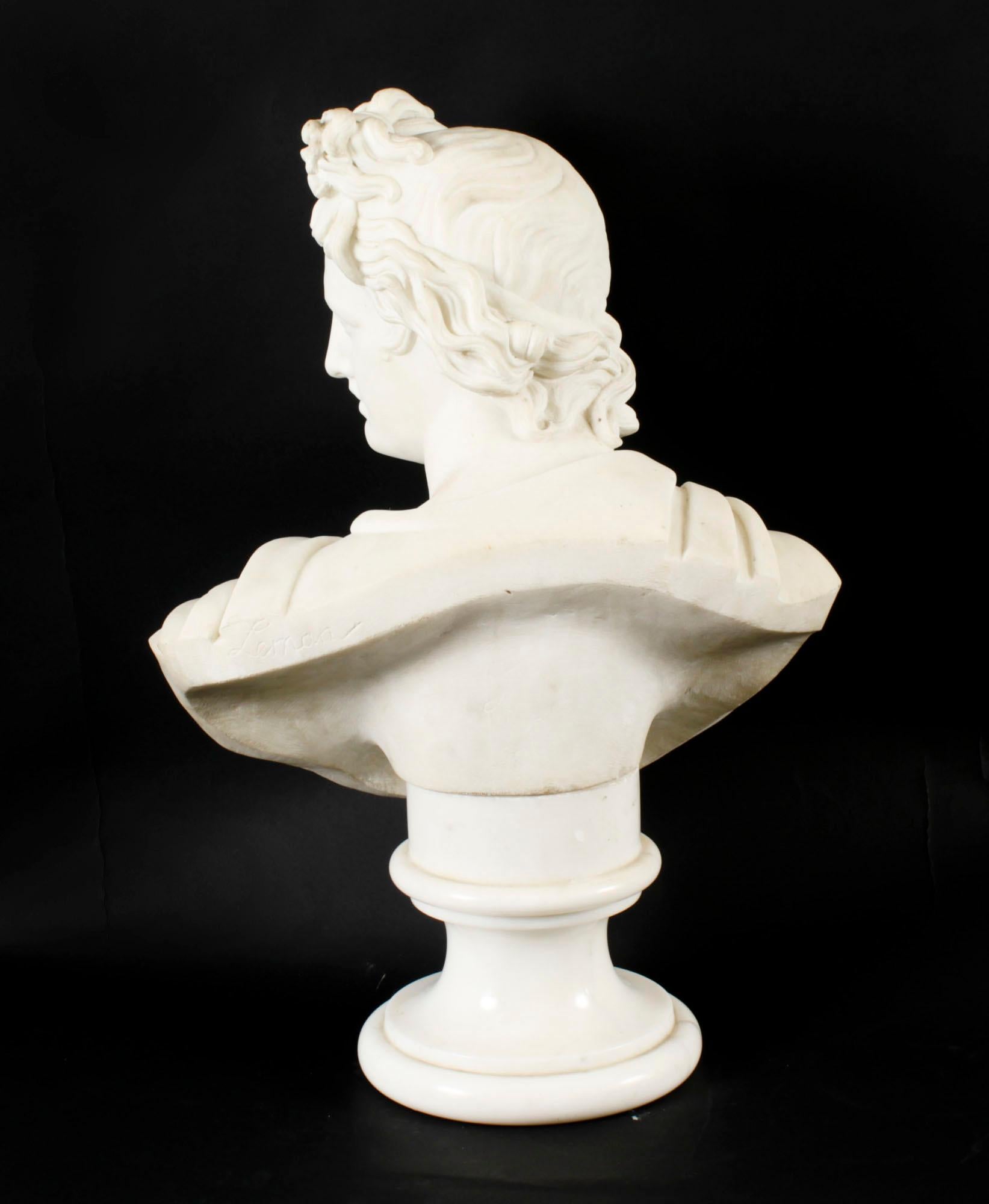 Antique Italian Marble Bust of Greek God Apollo Belvedere 19th Century For Sale 2