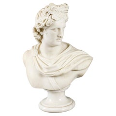 Antiguo busto italiano de mármol del dios griego Apolo Belvedere Siglo XIX
