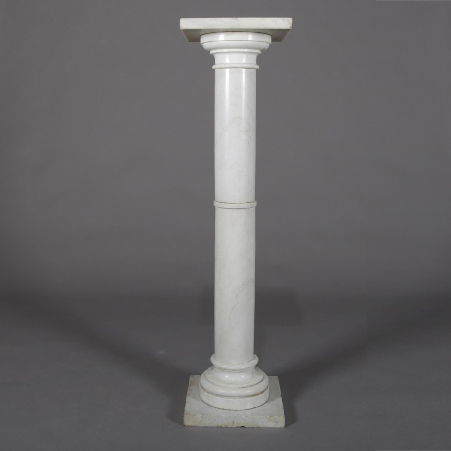 Antique carved Italian marble sculpture display pedestal features Corinthian column-form with stepped base and capital, circa 1890.

Measures: 47.5