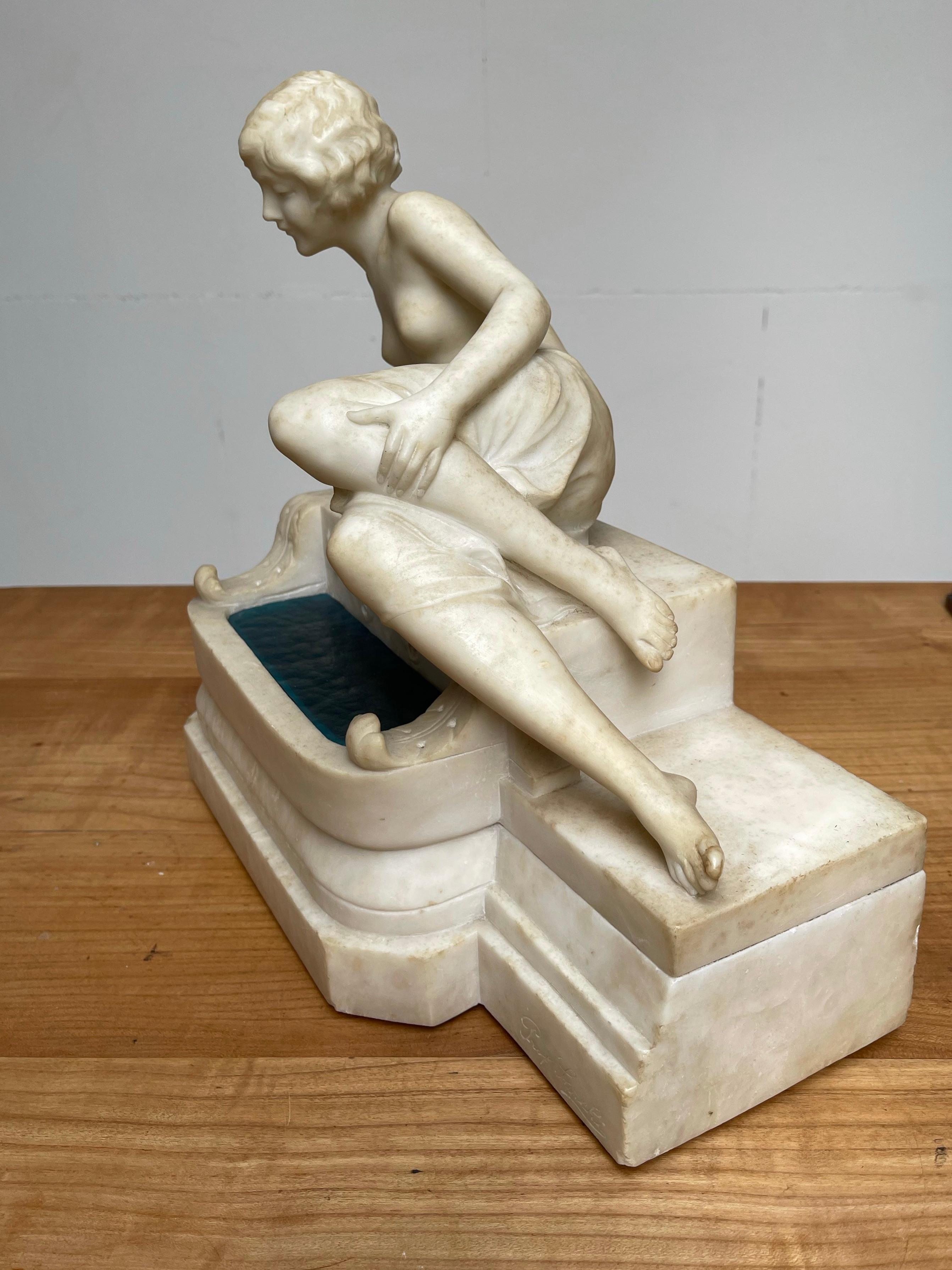 Antique Italian Marble Figure of a Female Nude by Emilio P. Fiaschi Table Lamp 3