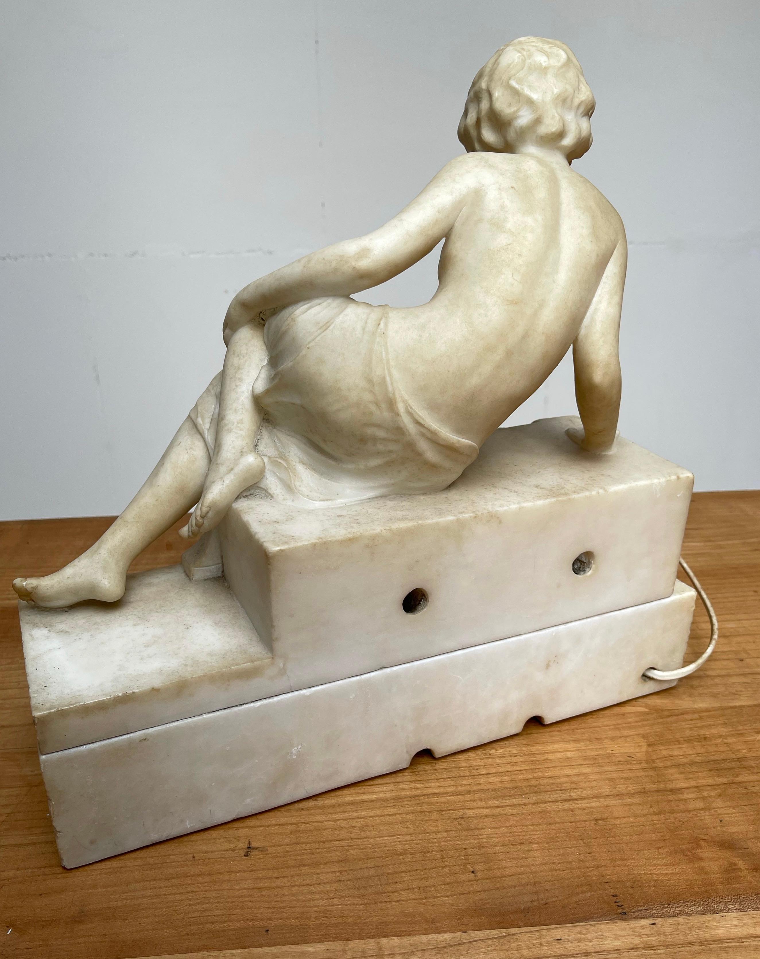 Antique Italian Marble Figure of a Female Nude by Emilio P. Fiaschi Table Lamp  6