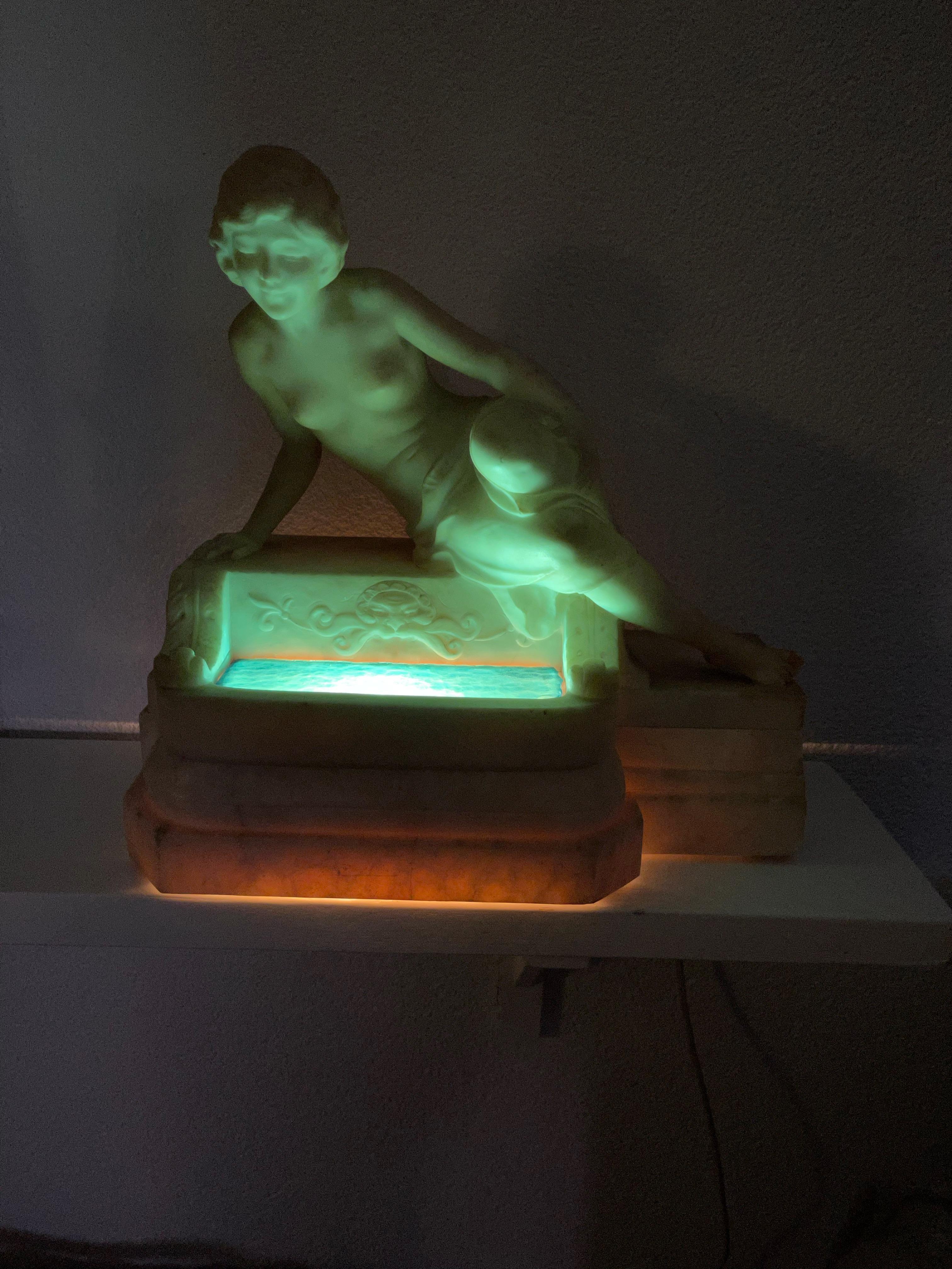 20th Century Antique Italian Marble Figure of a Female Nude by Emilio P. Fiaschi Table Lamp 