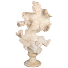 Antique Italian Marble Portrait Sculpture of Woman Signed Cipriani, 19th Century