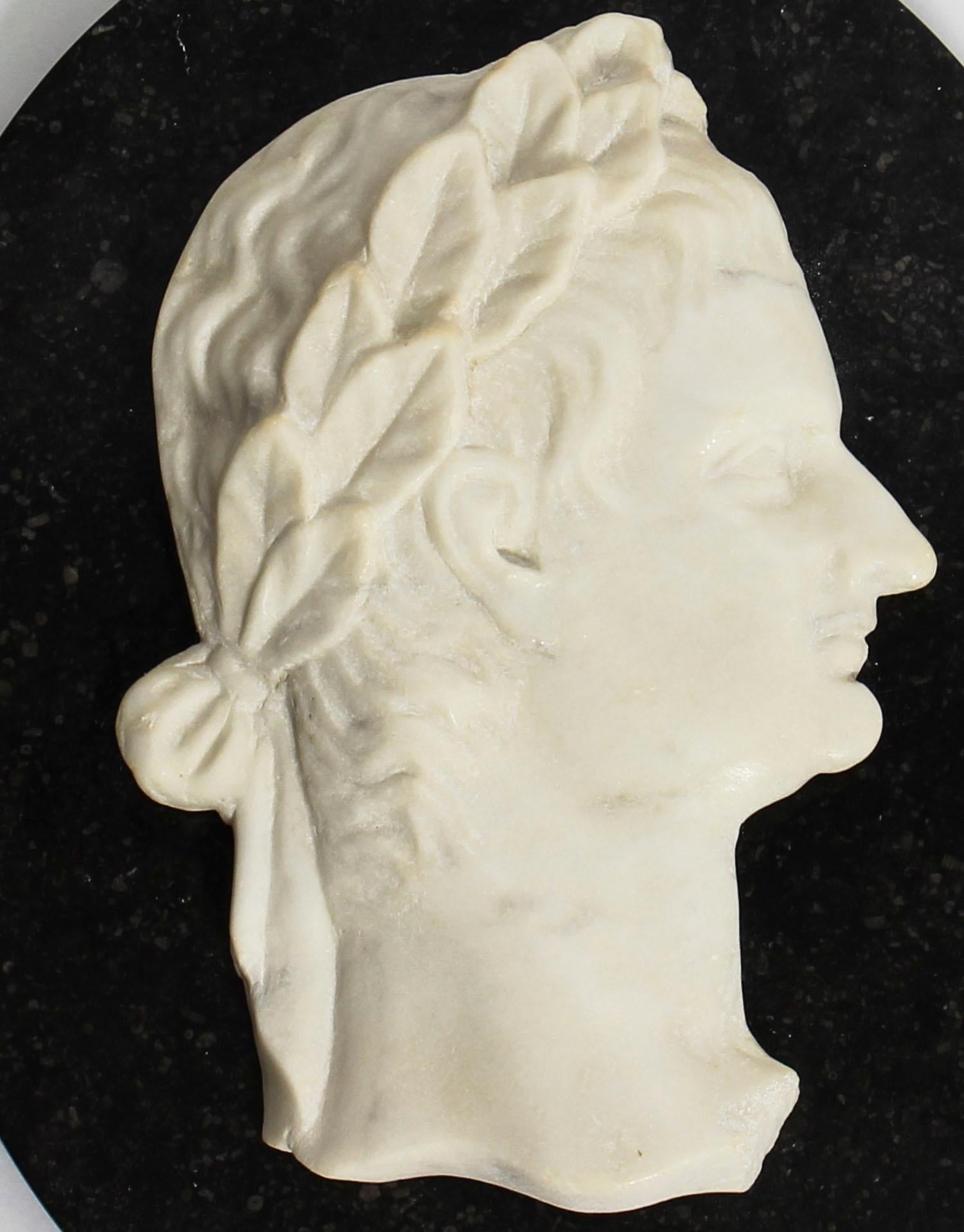 This is a beautiful Italian white Carrara marble profile bust of the Roman Emperor Claudius, dating from the mid-19th century.

The sensitively carved Grand Tour plaque depicts the profile of Claudius with a laurel wreath in his hair on an oval
