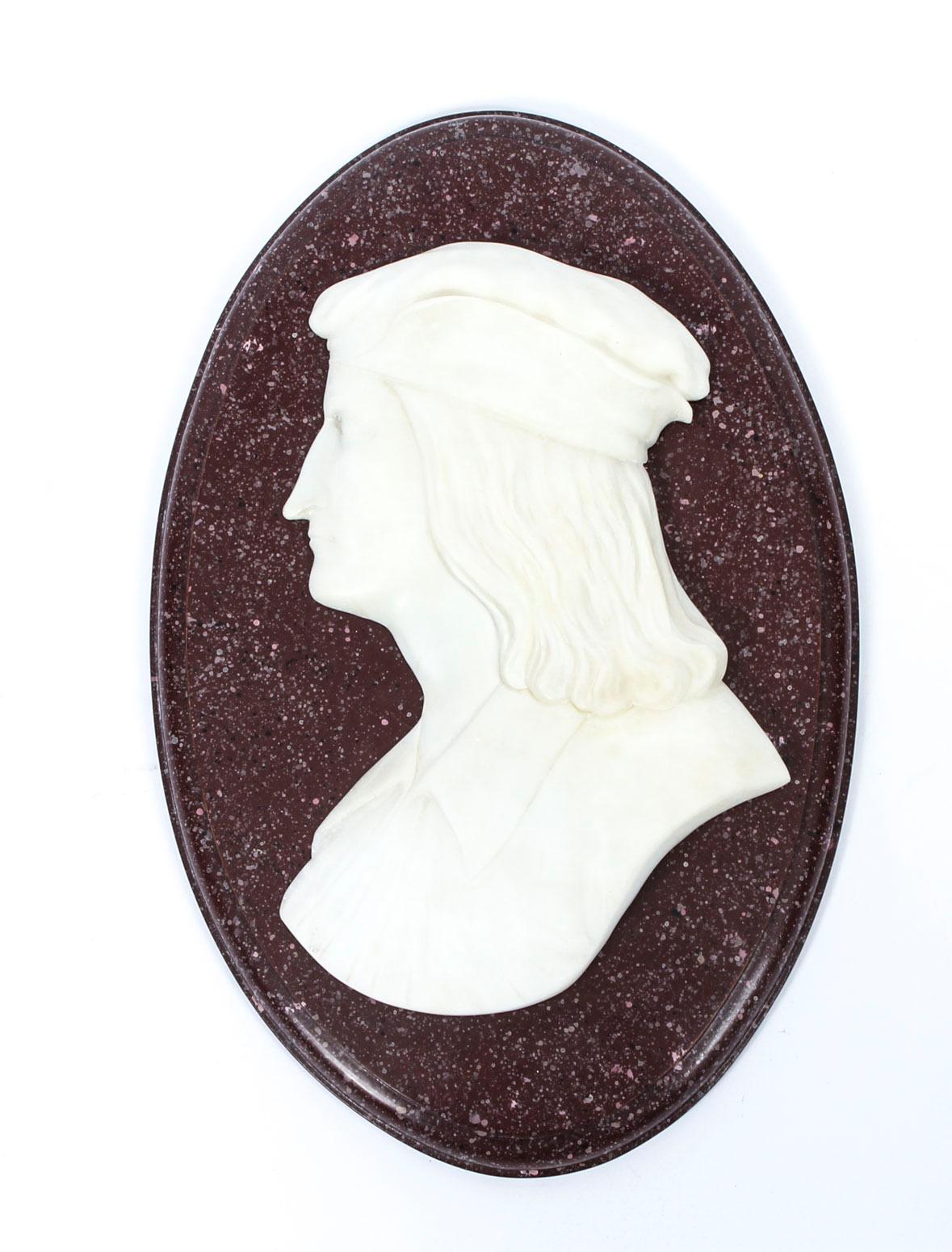 Antiguas placas de perfil de mármol italiano de Virgilio y Dante, Siglo XIX Italiano en venta
