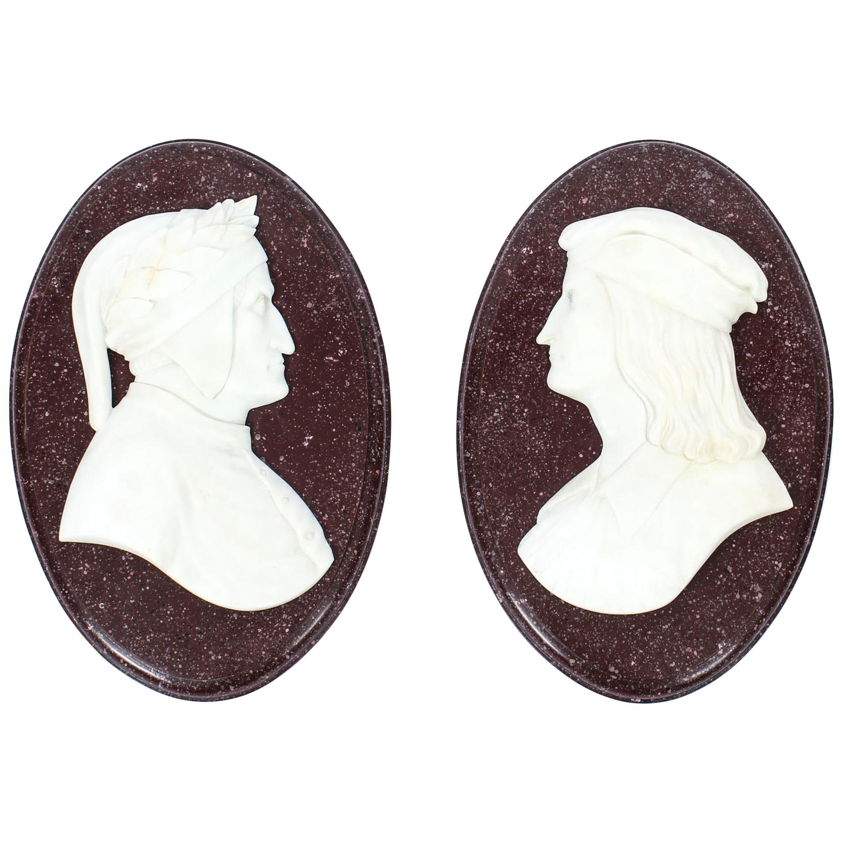 Antike italienische Marmorplaketten von Virgil & Dante, 19. Jahrhundert