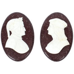 Antique Italian Marble Profile Plaques of Virgil & Dante, 19th Century