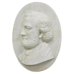 Antique Italian Marble Relief Carved 20" Oval Renaissance Bearded Gentleman Bust