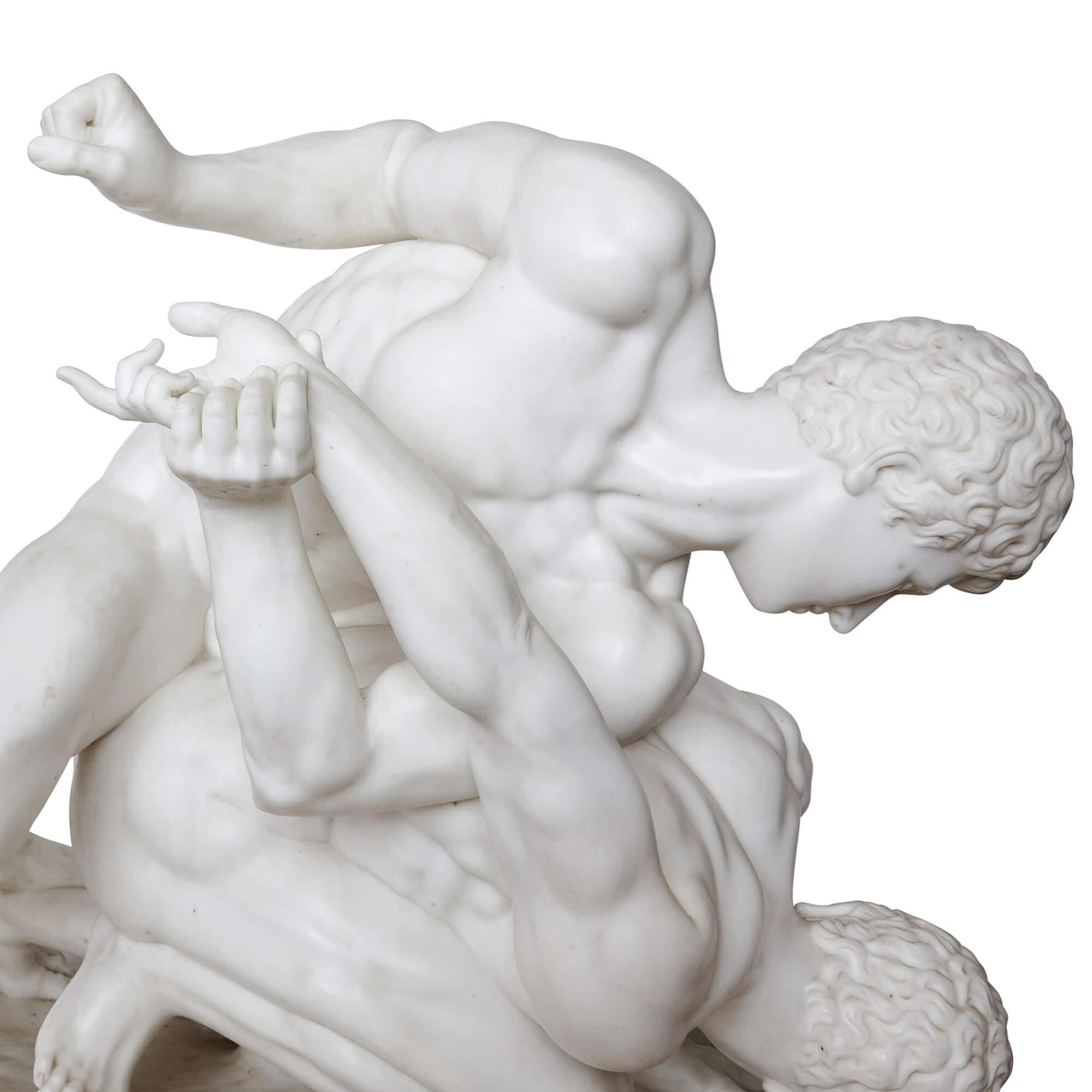 Classical Greek Antique Italian Marble Sculpture after Roman Original of the Wrestlers For Sale