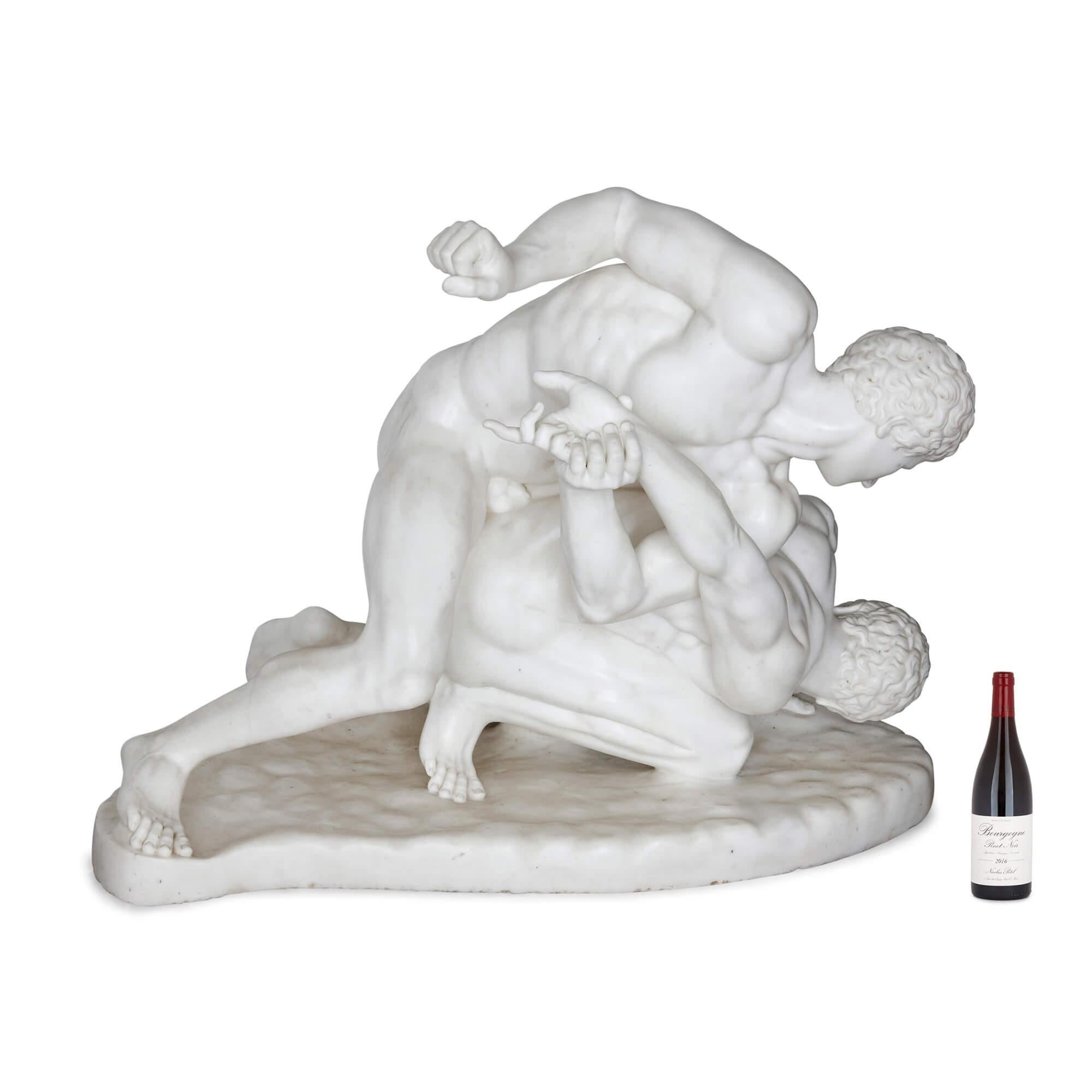 19th Century Antique Italian Marble Sculpture after Roman Original of the Wrestlers For Sale