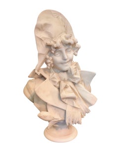 Antique Italian marble sculpture of a smiling lady by Ferdinando Vichi