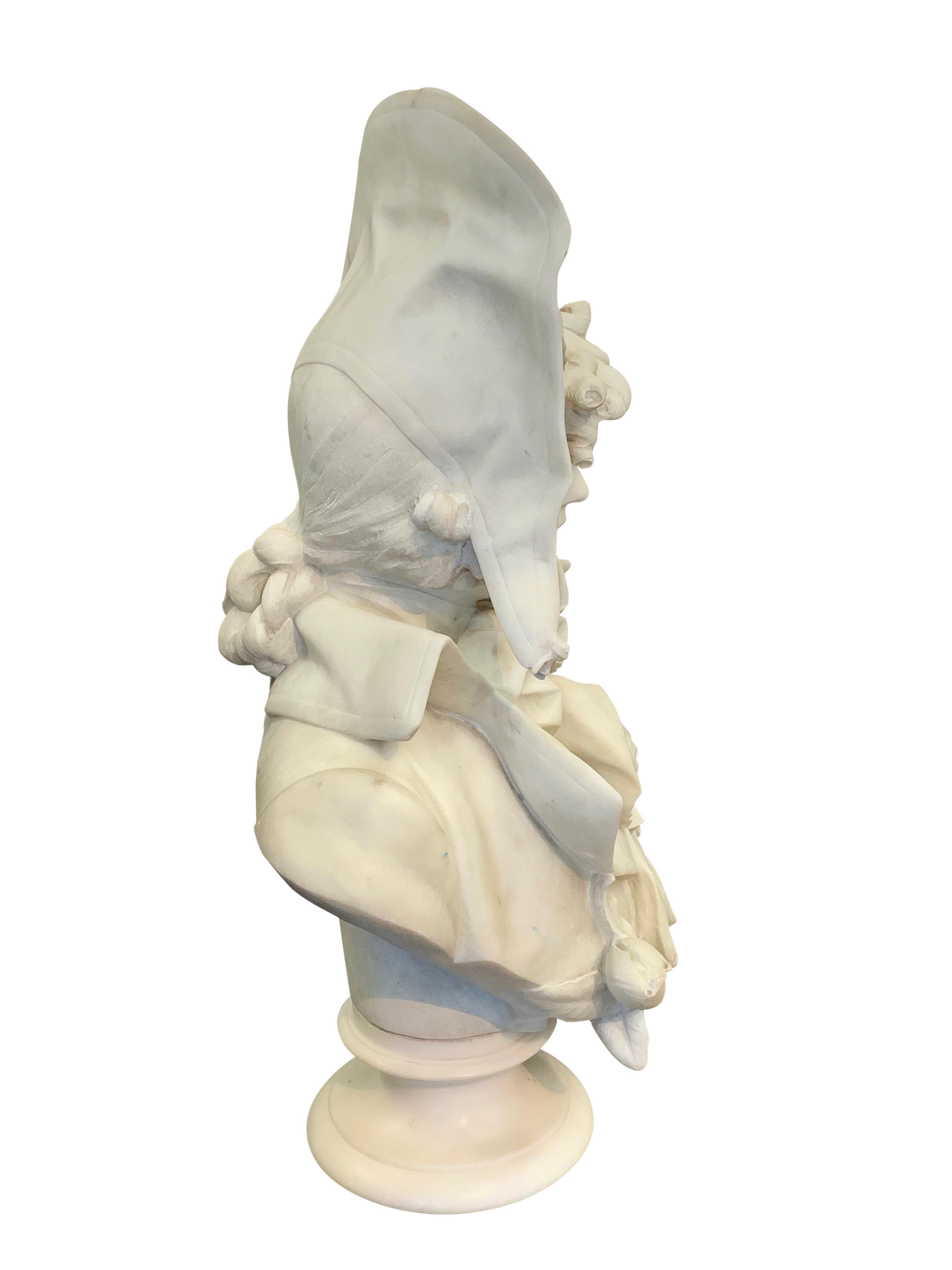 Early 20th Century Antique Italian marble sculpture of a smiling lady by Ferdinando Vichi