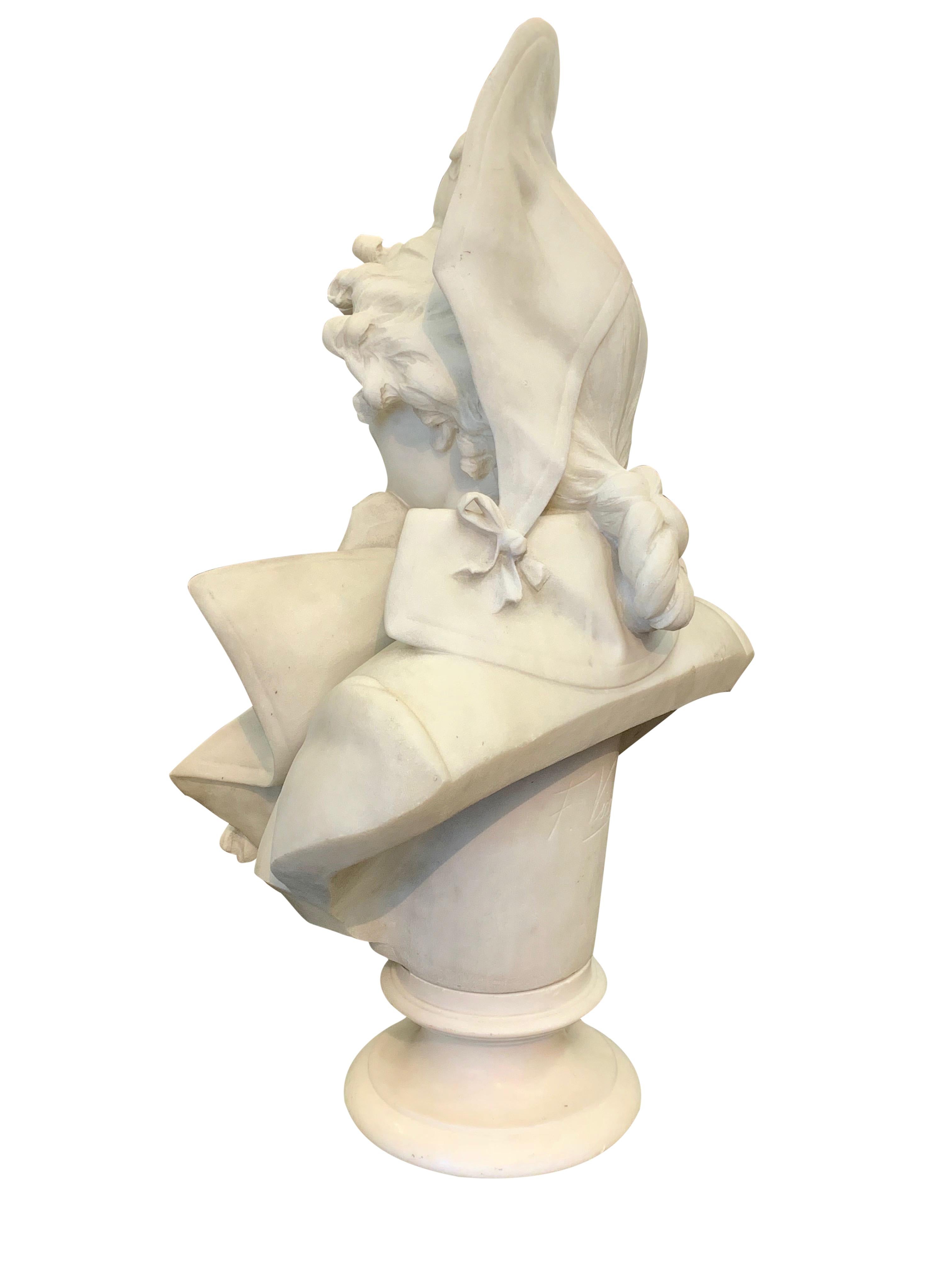 Antique Italian marble sculpture of a smiling lady by Ferdinando Vichi 1