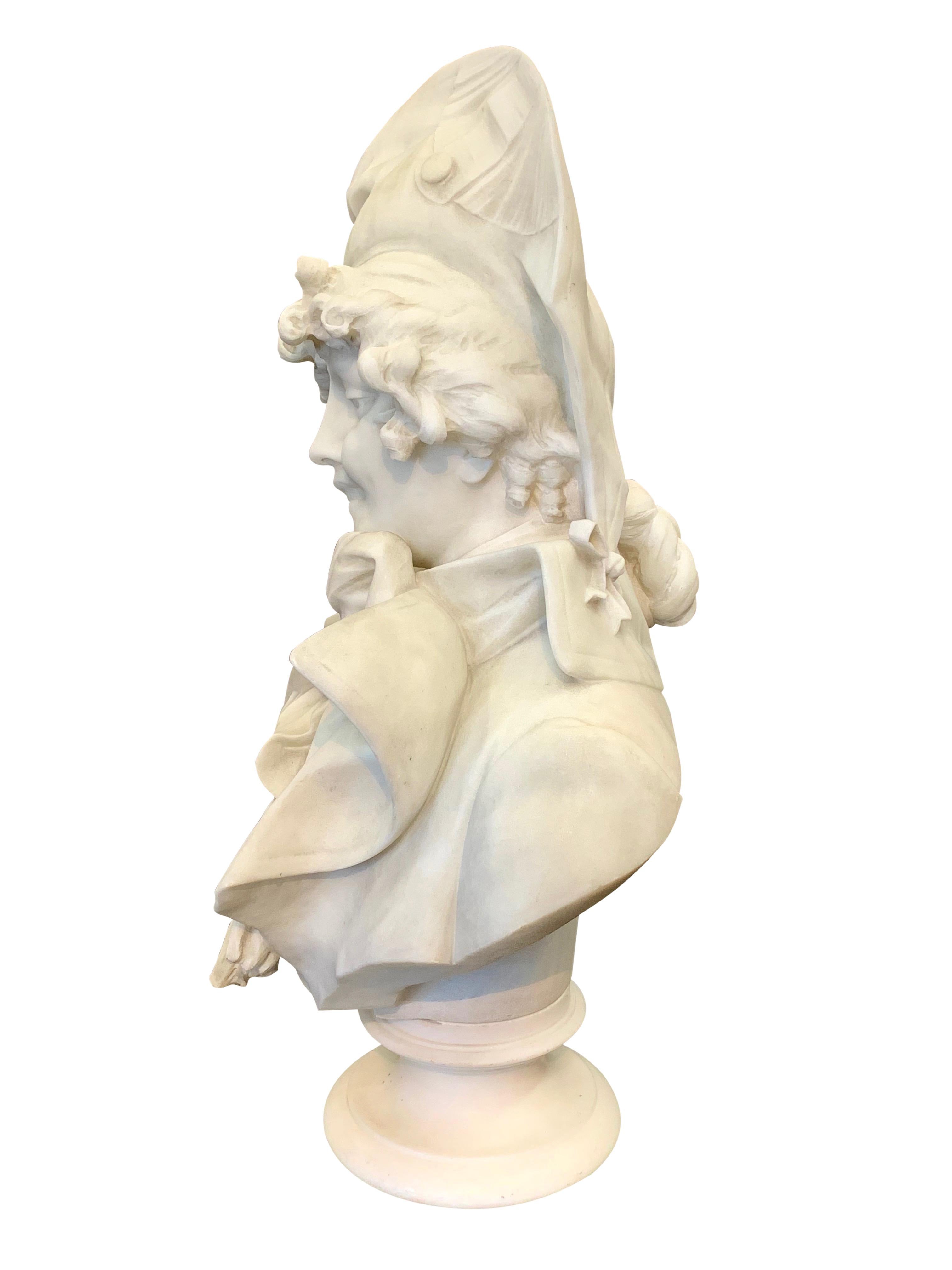 Antique Italian marble sculpture of a smiling lady by Ferdinando Vichi 2