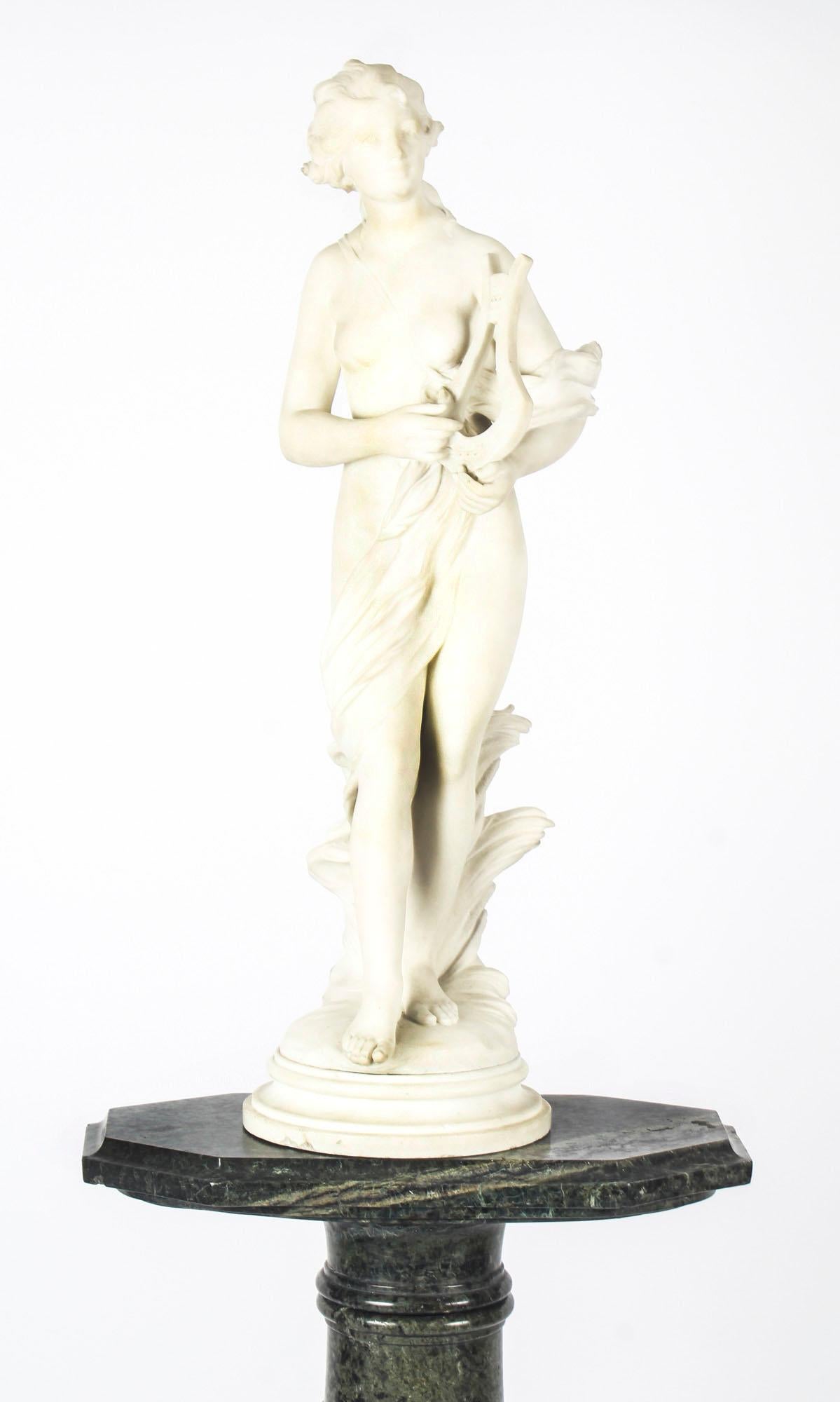 Antique Italian Marble Sculpture of Terpsichore T Dini on Pedestal, 19th Century In Excellent Condition In London, GB