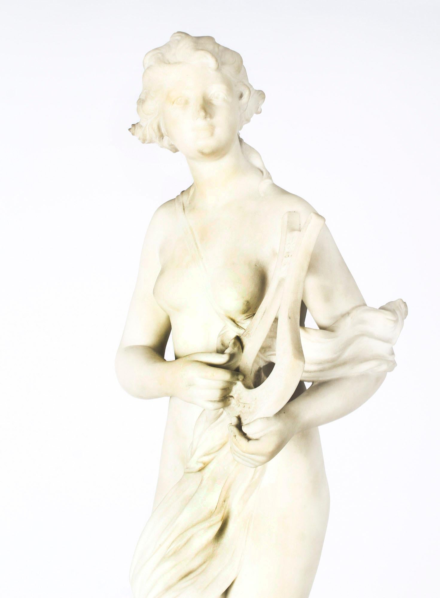 Late 19th Century Antique Italian Marble Sculpture of Terpsichore T Dini on Pedestal, 19th Century