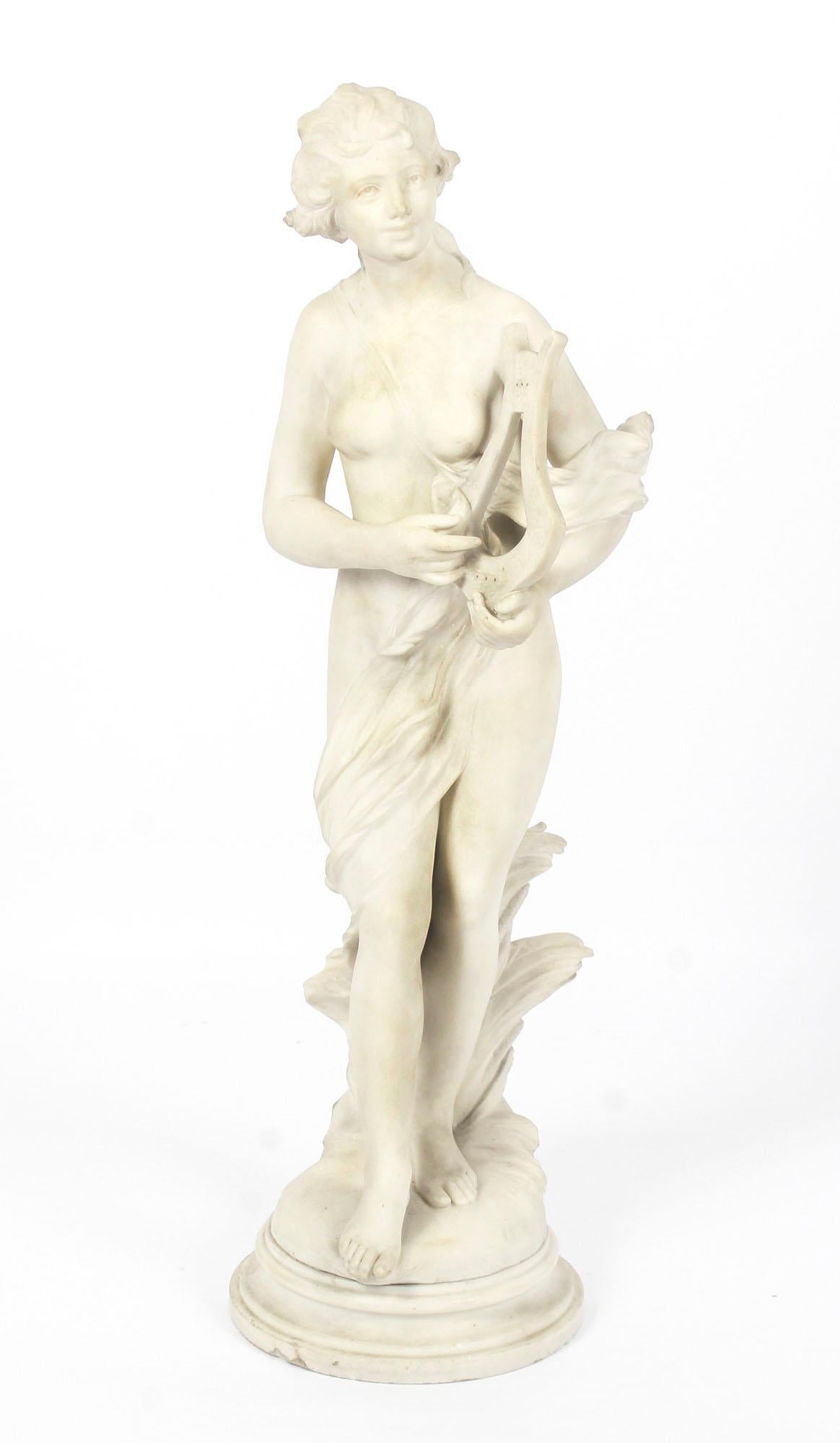 Antique Italian Marble Sculpture of Terpsichore T Dini on Pedestal, 19th Century 4