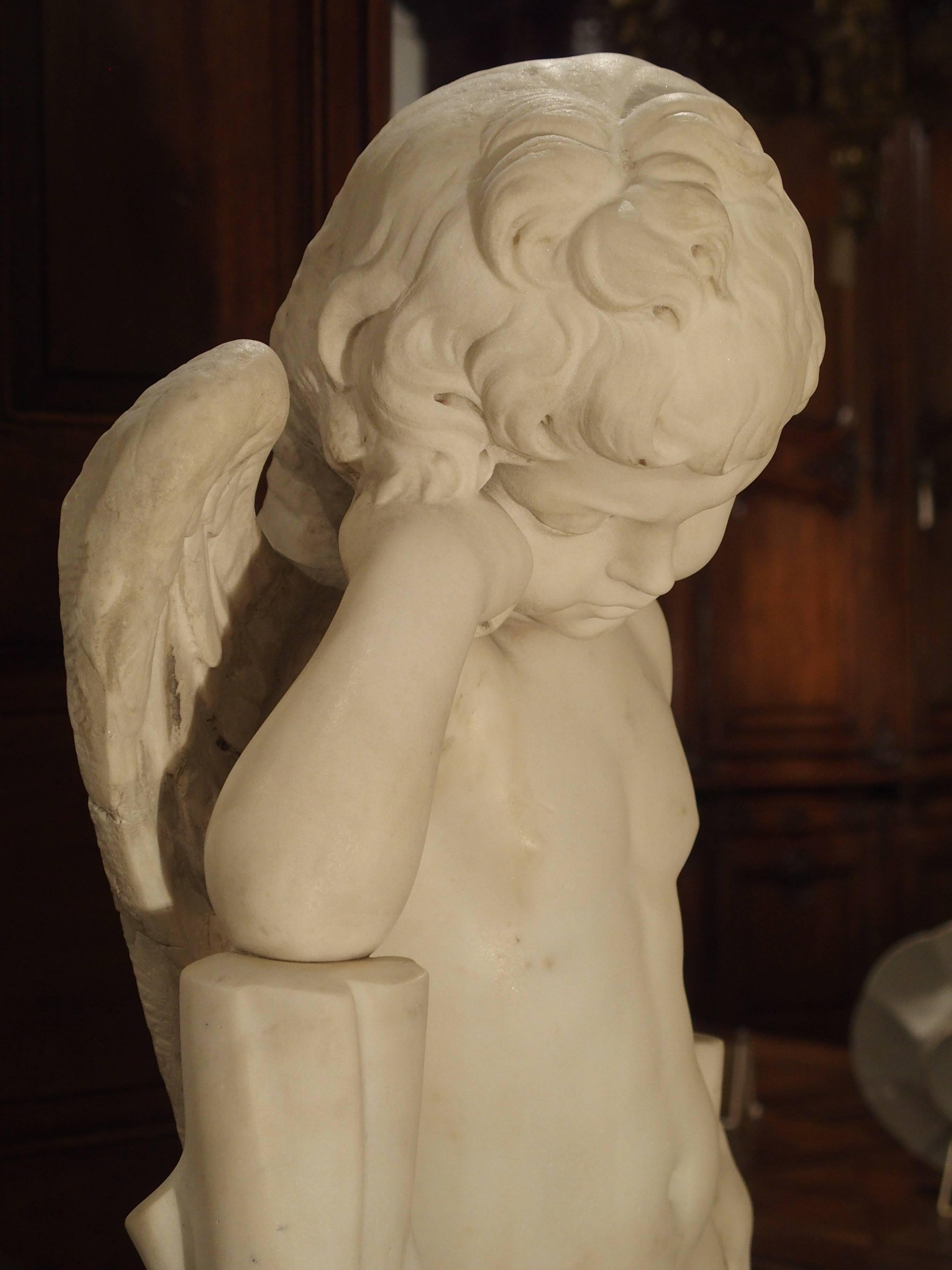 Hand-Carved Antique Italian Marble Statue of a Cherub, 19th Century