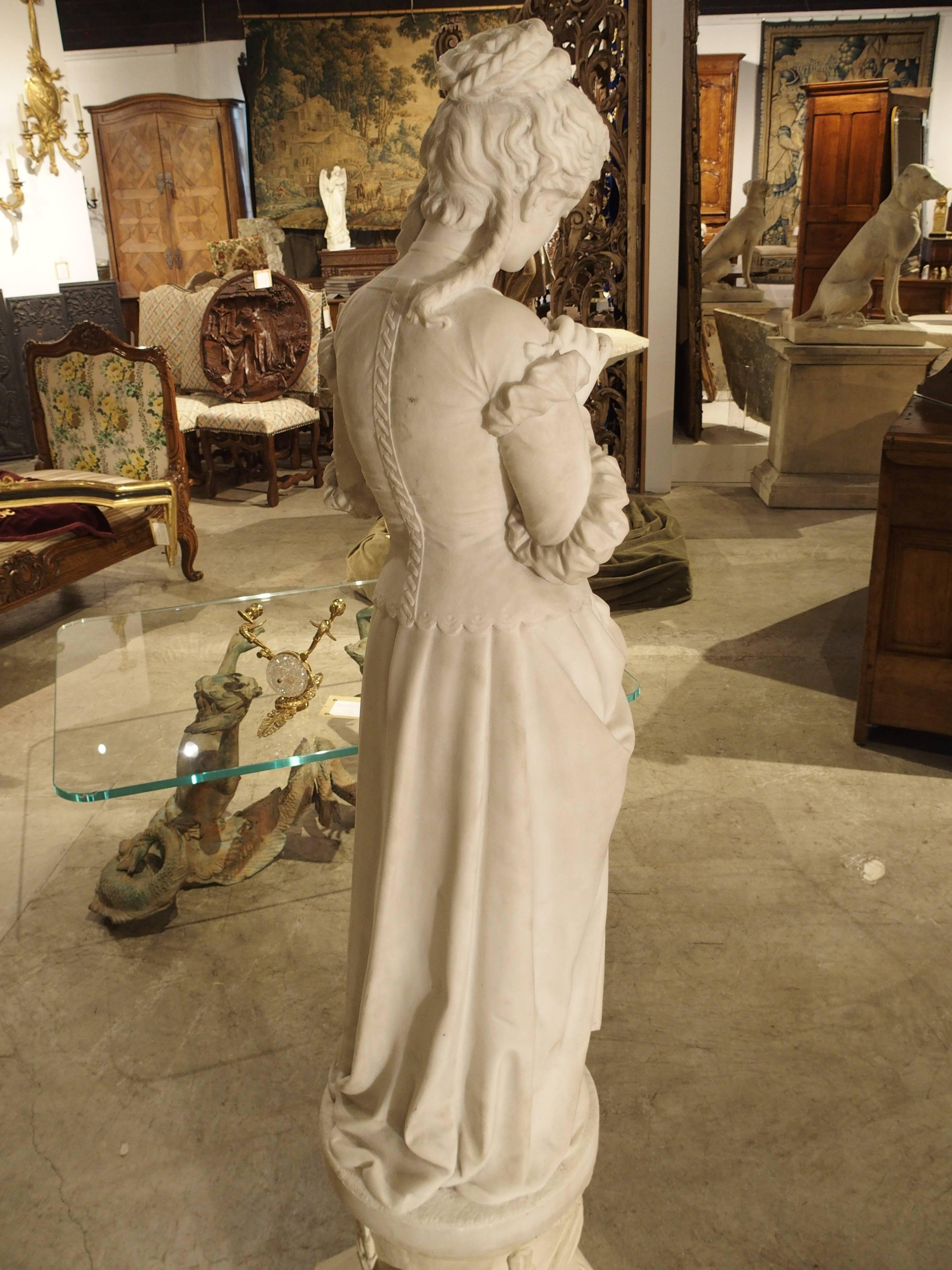 Hand-Carved Antique Italian Marble Statue of a Woman, Late 19th Century
