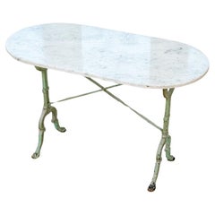 Antique Italian Marble Top Garden Table In Green Paint