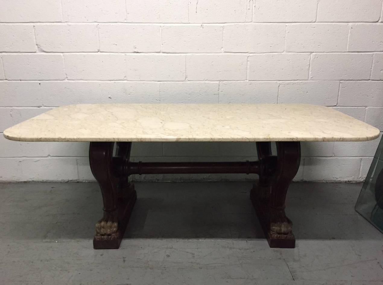 Antique Italian Marble Walnut Table In Good Condition For Sale In New York, NY