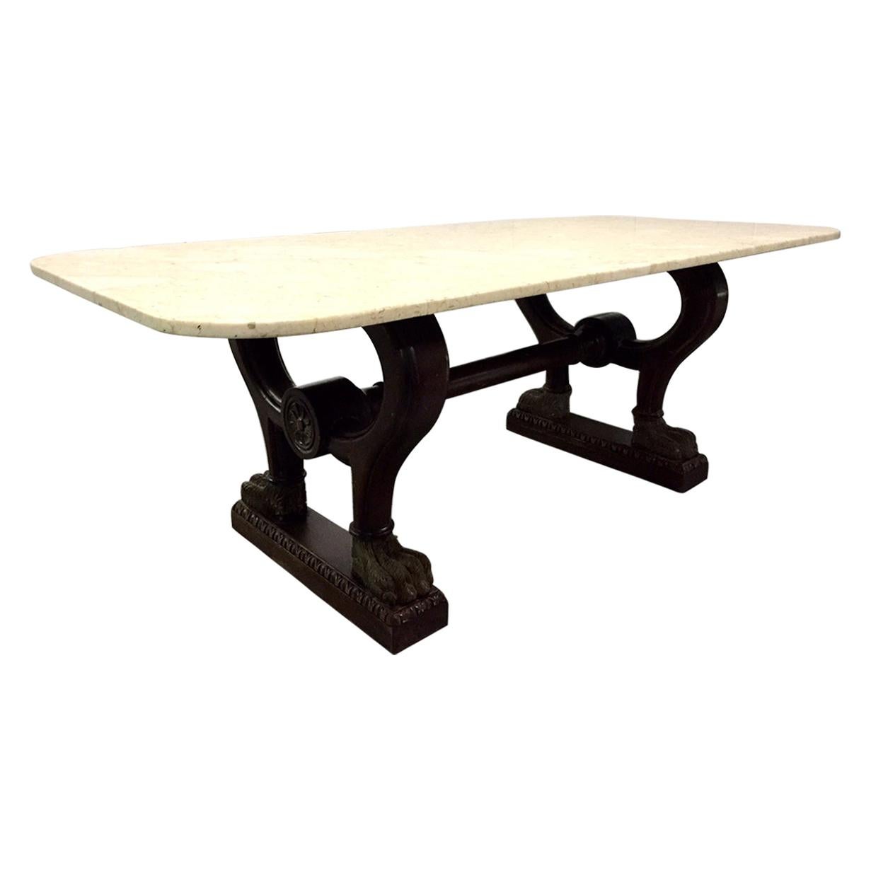 Antique Italian Marble Walnut Table For Sale
