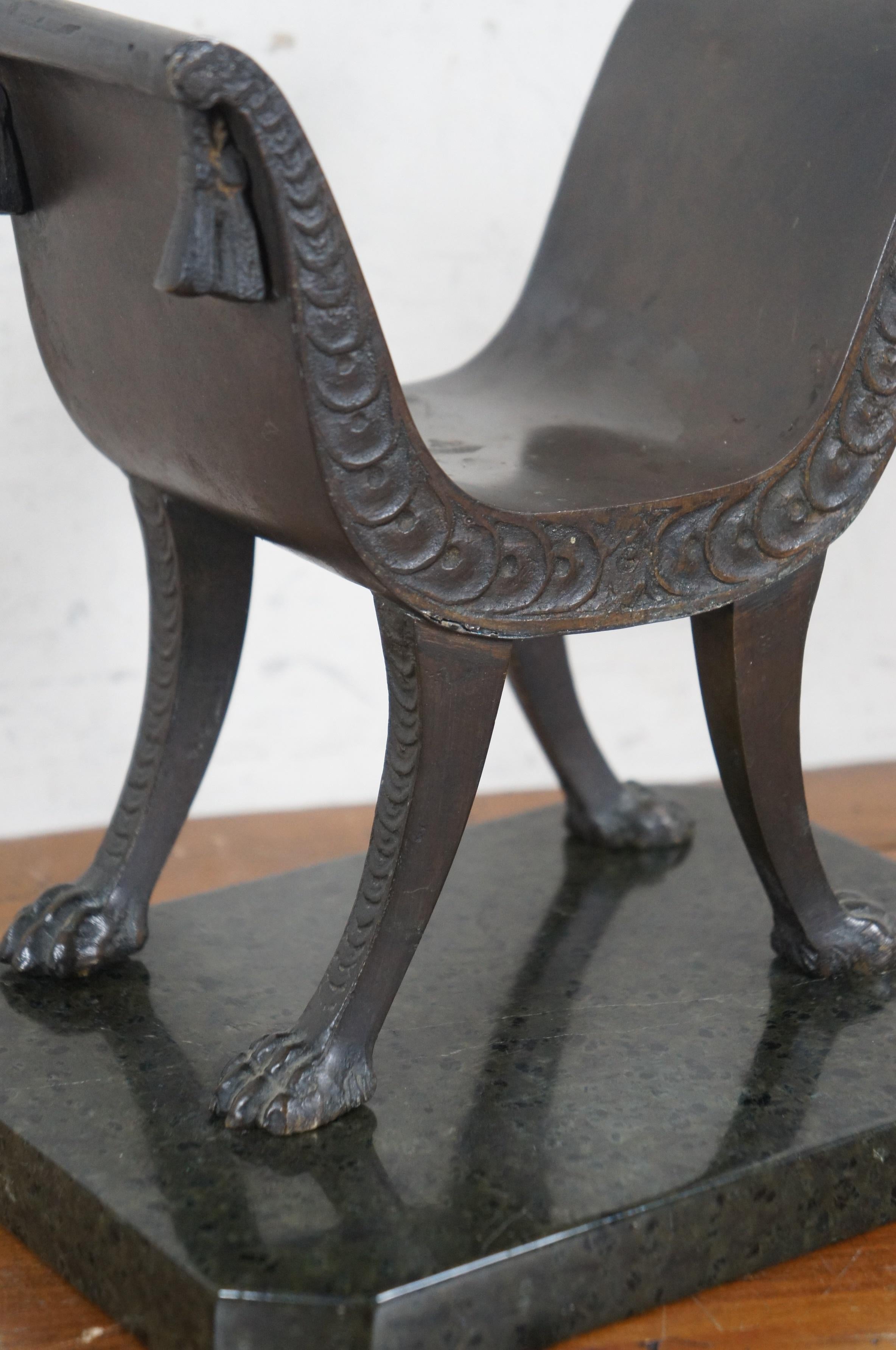 Antique Italian Marble Woman in Bronze Chair Sculpture After Antonio Frilli 14