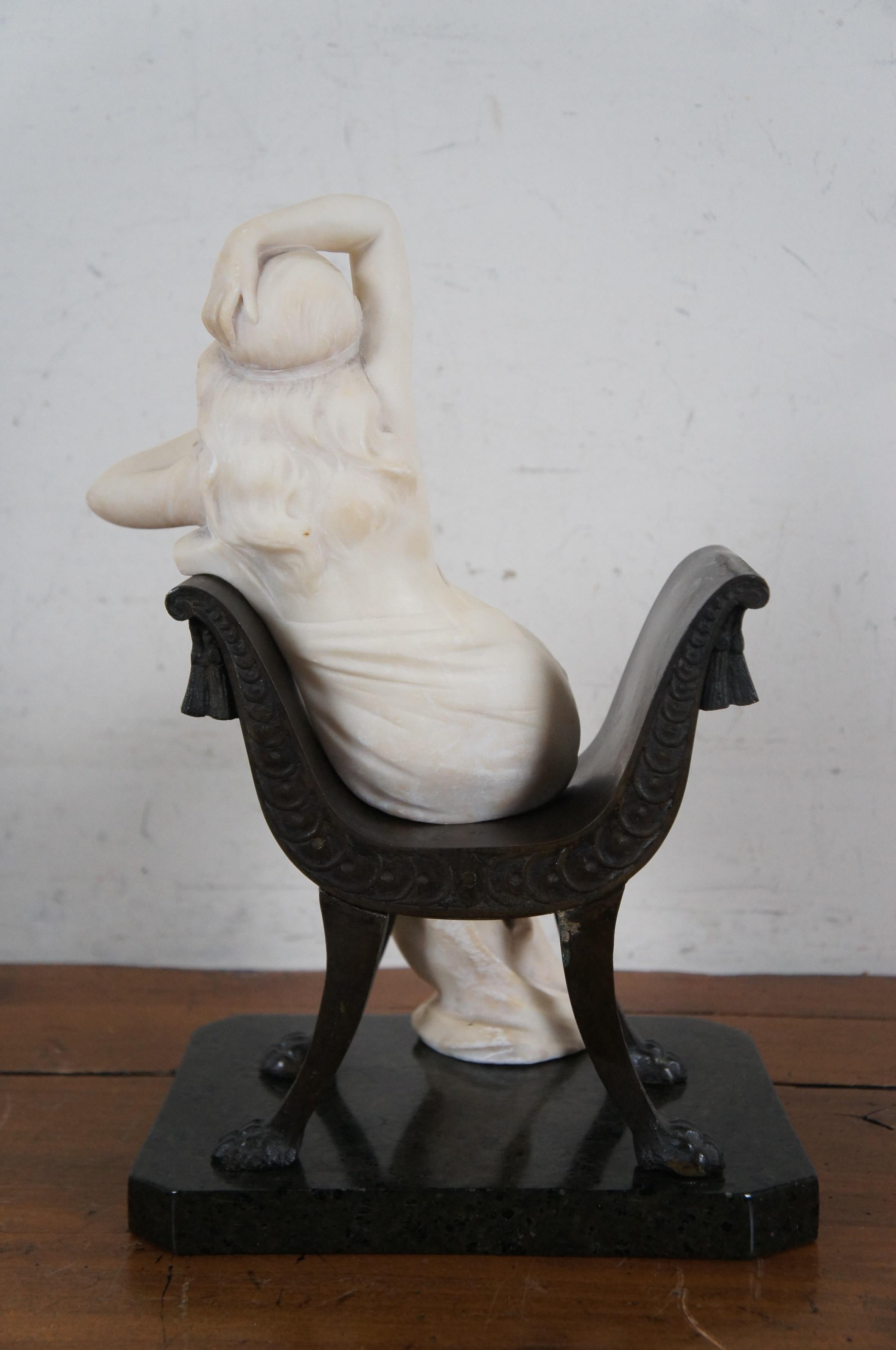 19th Century Antique Italian Marble Woman in Bronze Chair Sculpture After Antonio Frilli 14