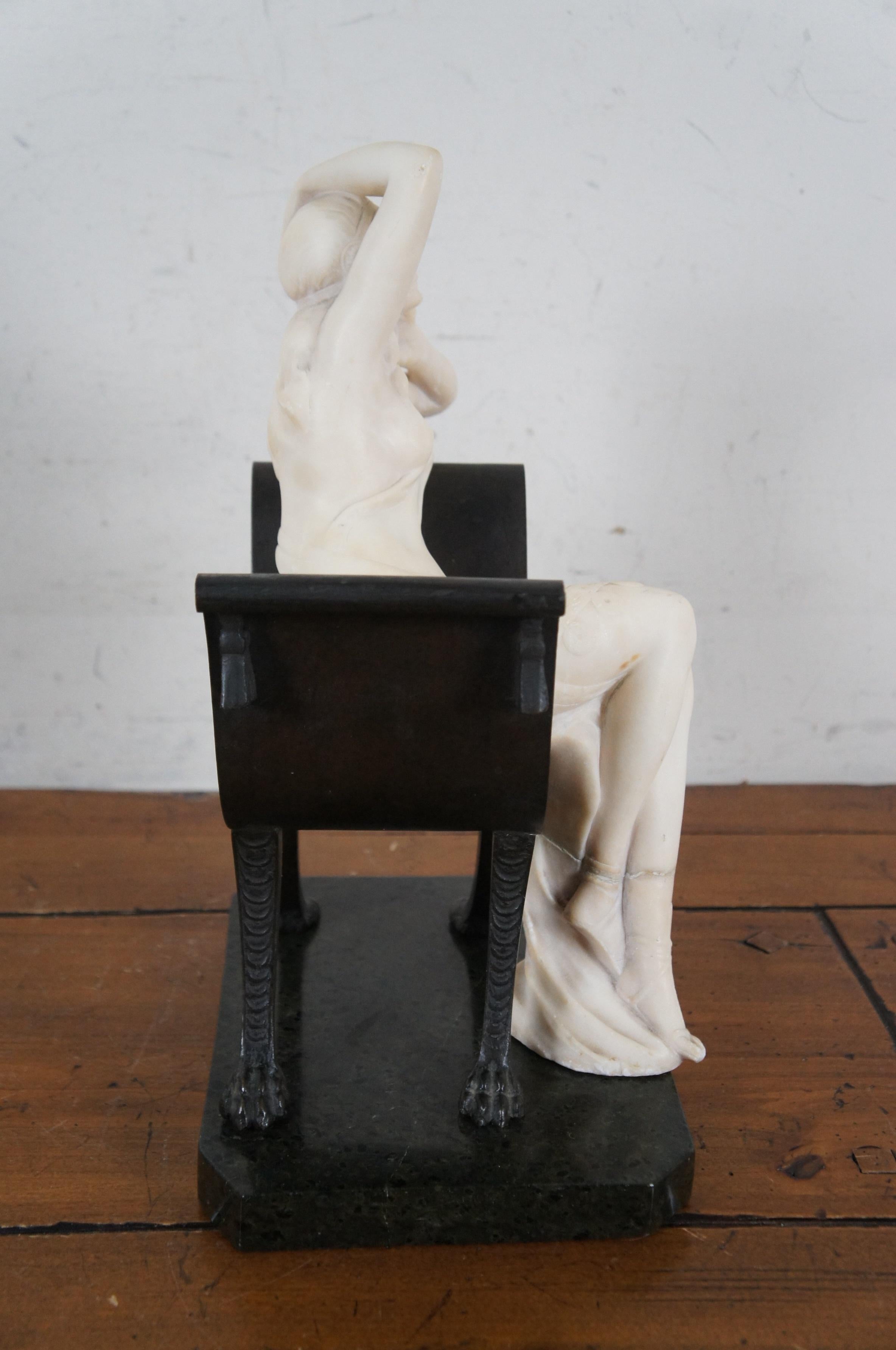 Antique Italian Marble Woman in Bronze Chair Sculpture After Antonio Frilli 14