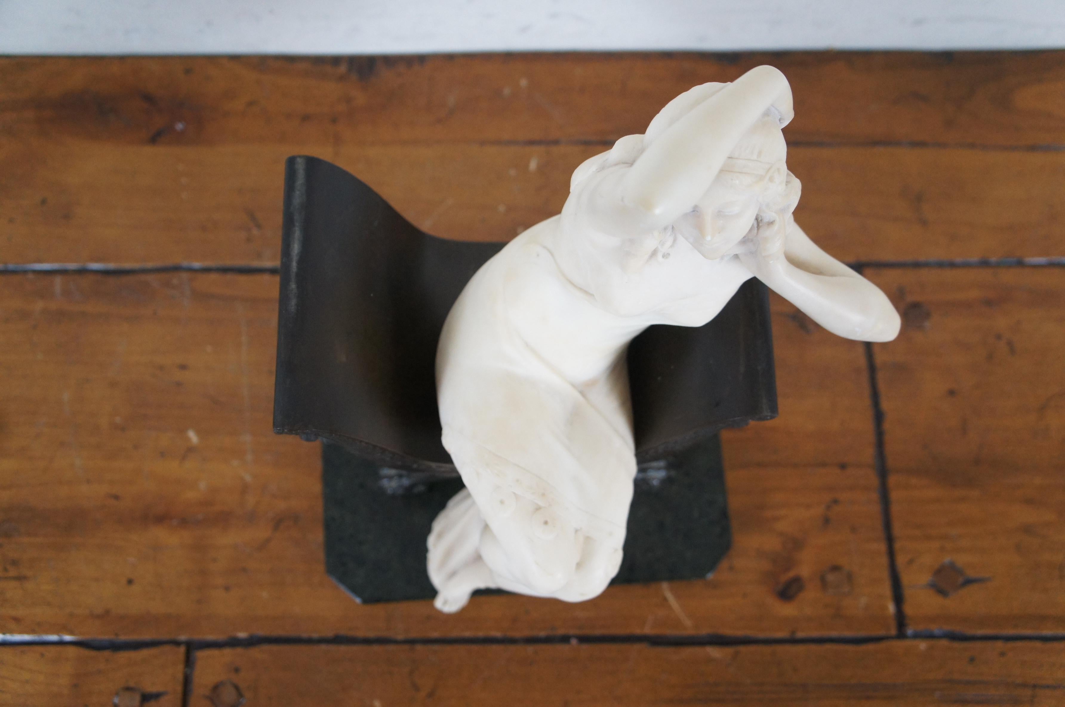 Antique Italian Marble Woman in Bronze Chair Sculpture After Antonio Frilli 14