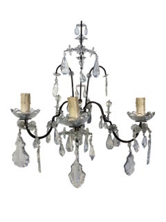 Antique Italian Maria Theresa Baroque Style Cut Glass 3 Candle Sconce Pair, 1910