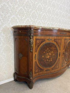 Antique Italian Marquetry Inlaid Sideboard with Marble Top, circa 1920