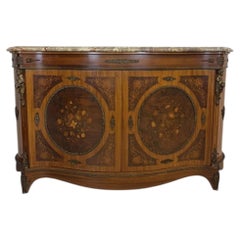 Antique Italian Marquetry Inlaid Sideboard with Marble Top, circa 1920