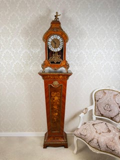 Antique Italian Marquetry Longcase Clock with Pedestal Stand and Bronze Mounts