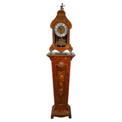 Antique Italian Marquetry Longcase Clock with Pedestal Stand and Bronze Mounts