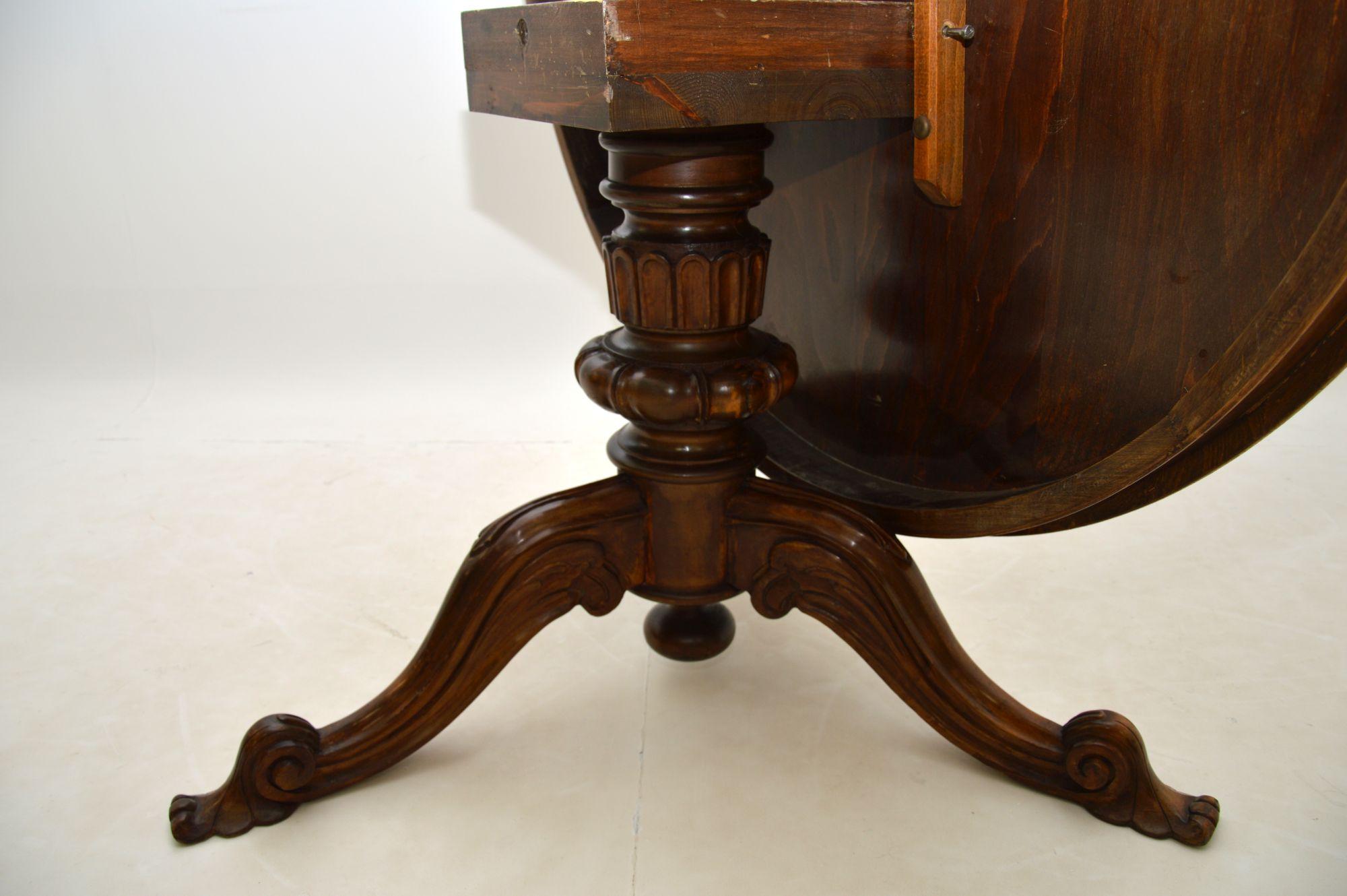 Antique Italian Marquetry Top Walnut Dining Table 5