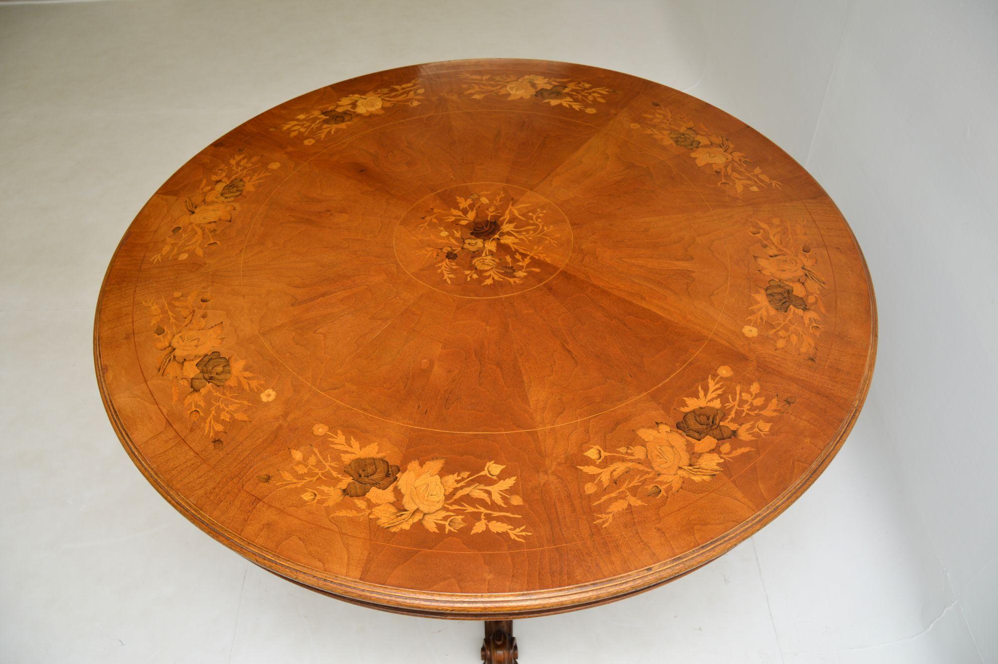 20th Century Antique Italian Marquetry Top Walnut Dining Table
