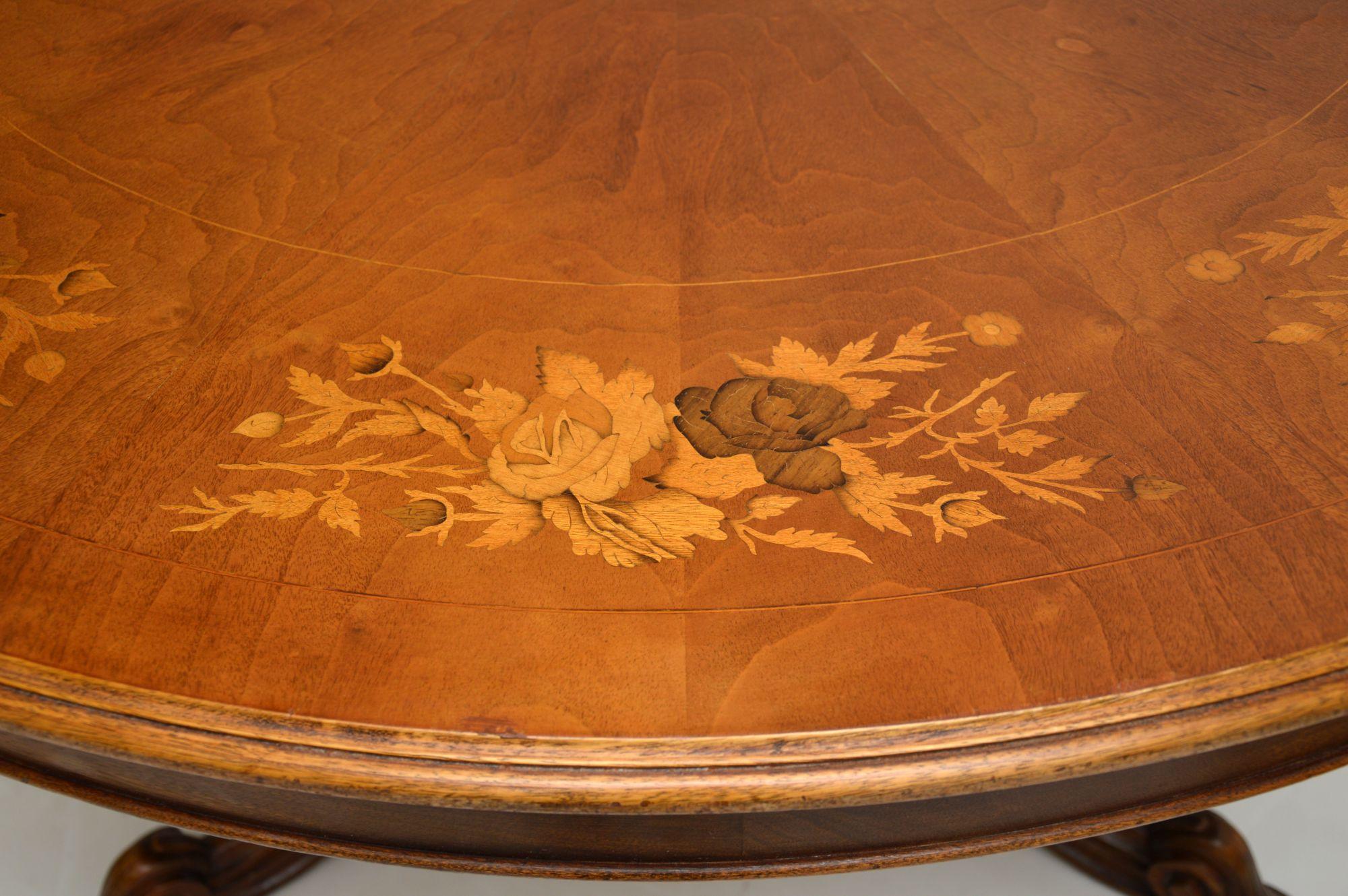 Antique Italian Marquetry Top Walnut Dining Table 1