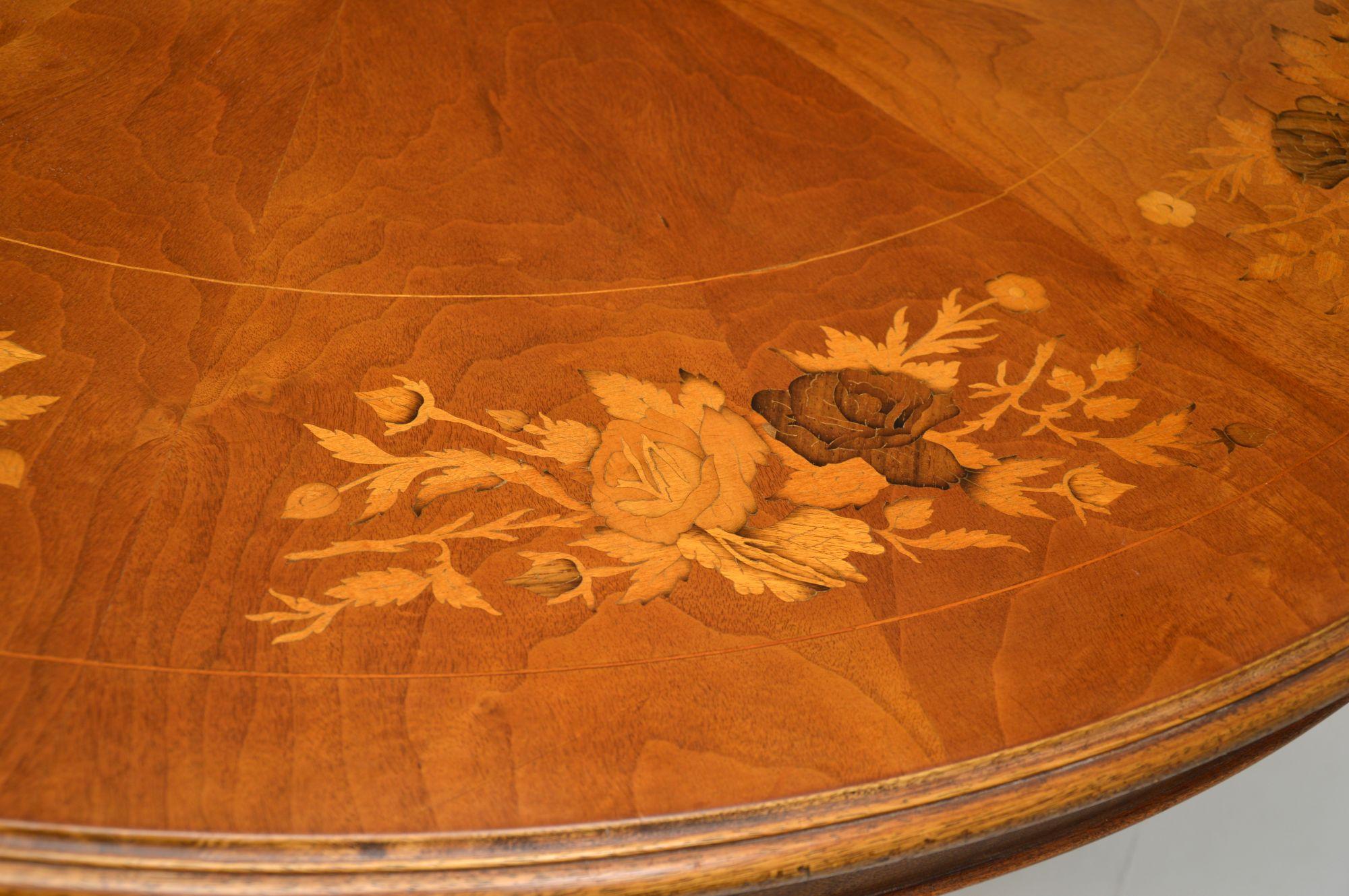 Antique Italian Marquetry Top Walnut Dining Table 2